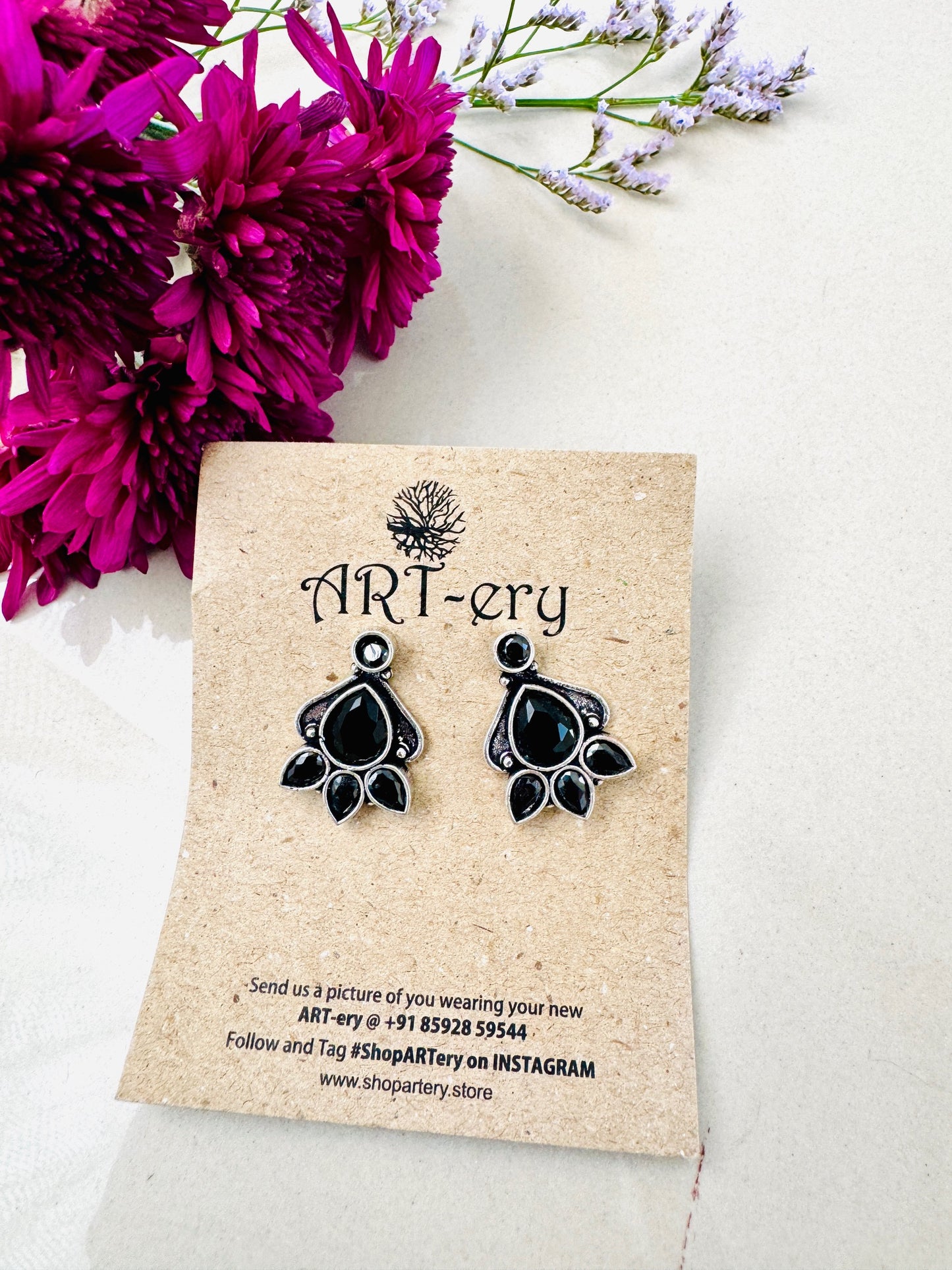 Oxidised silver earrings - Black