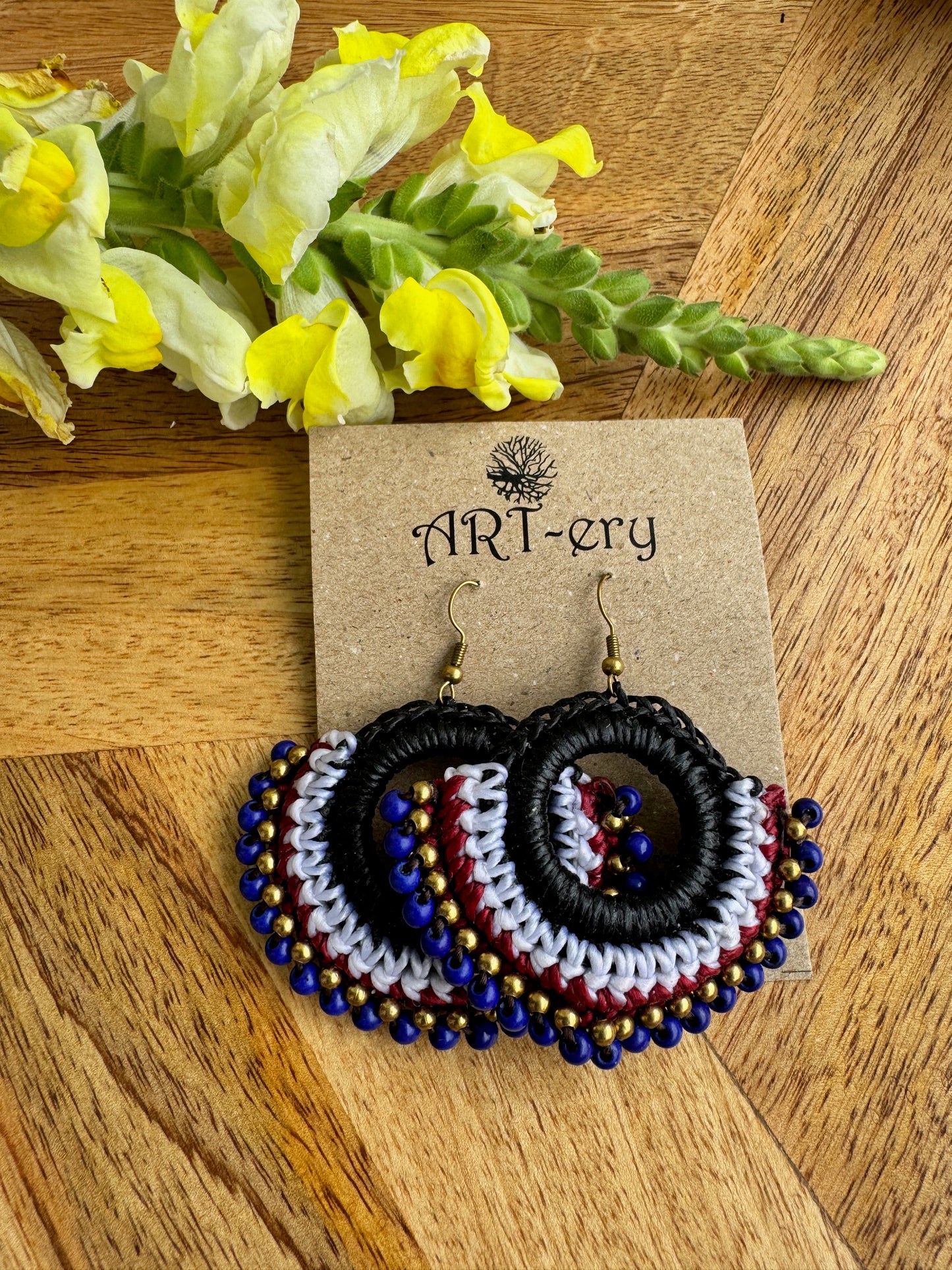 Colorful Beaded Thread Dangler Earrings – Handmade by Far East Artisans | ART-ery Jewellery Blue color