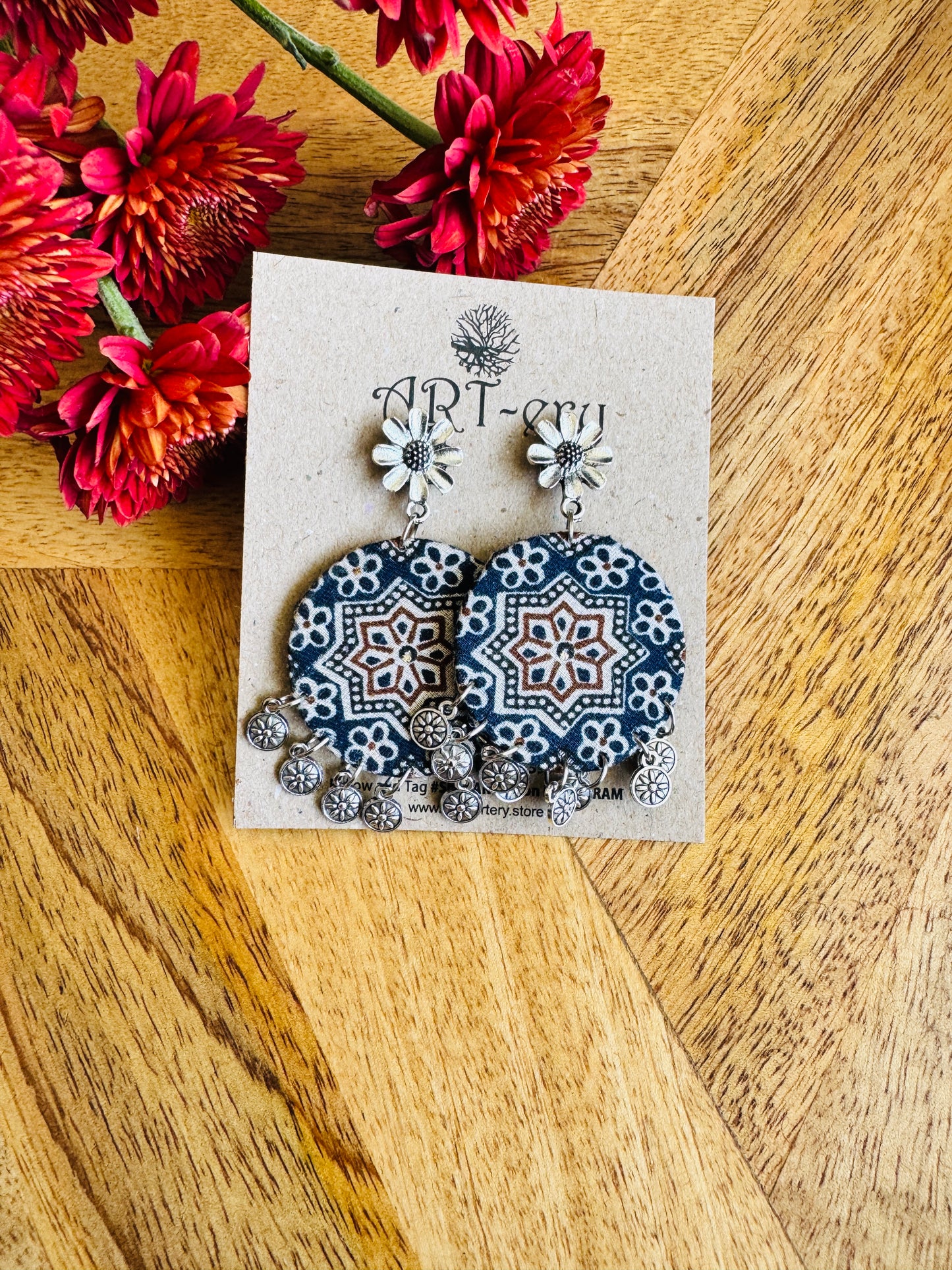 Fabric earrings - cotton printed light blue