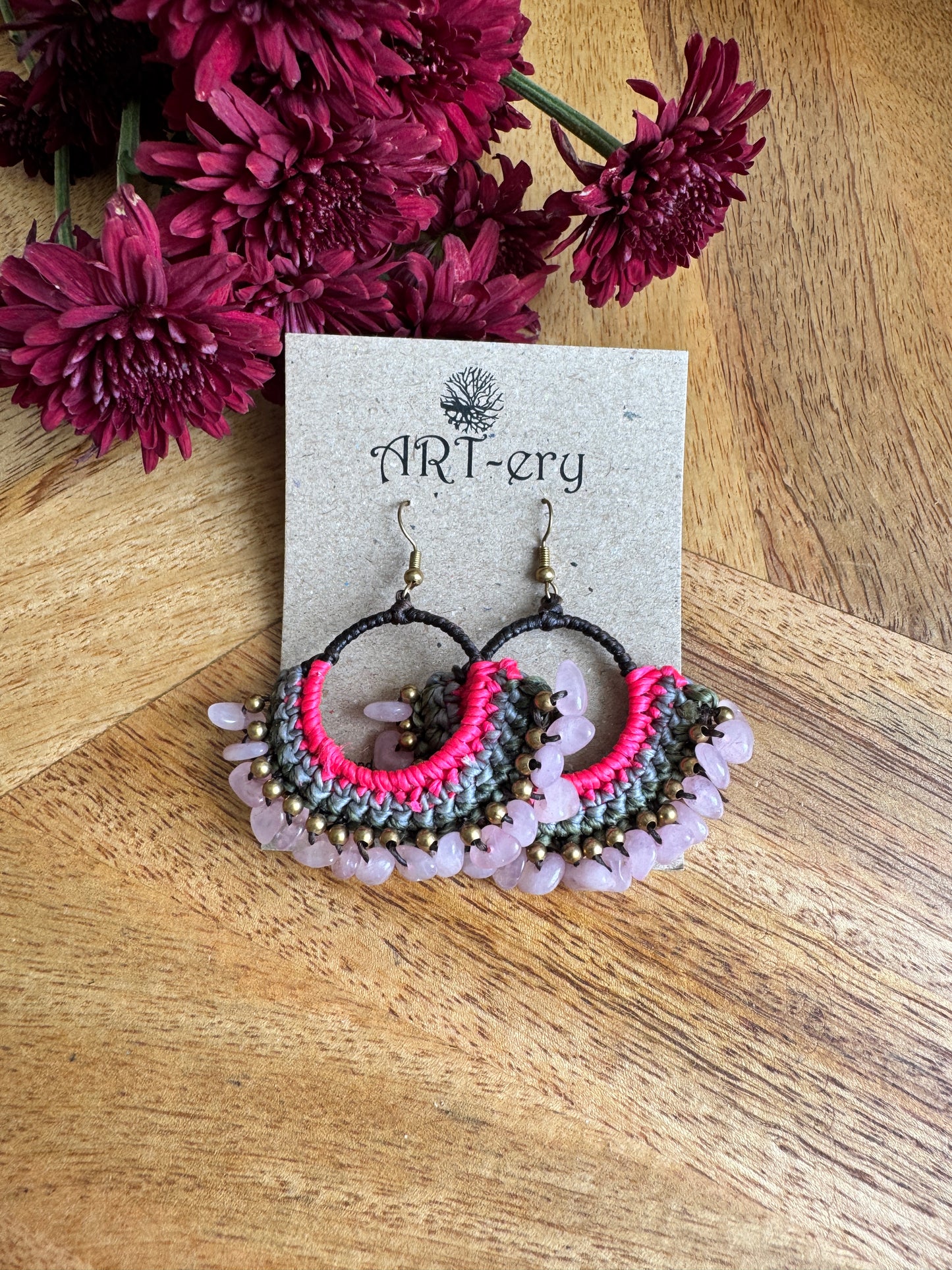 Handcrafted Crochet earrings - Bright pink