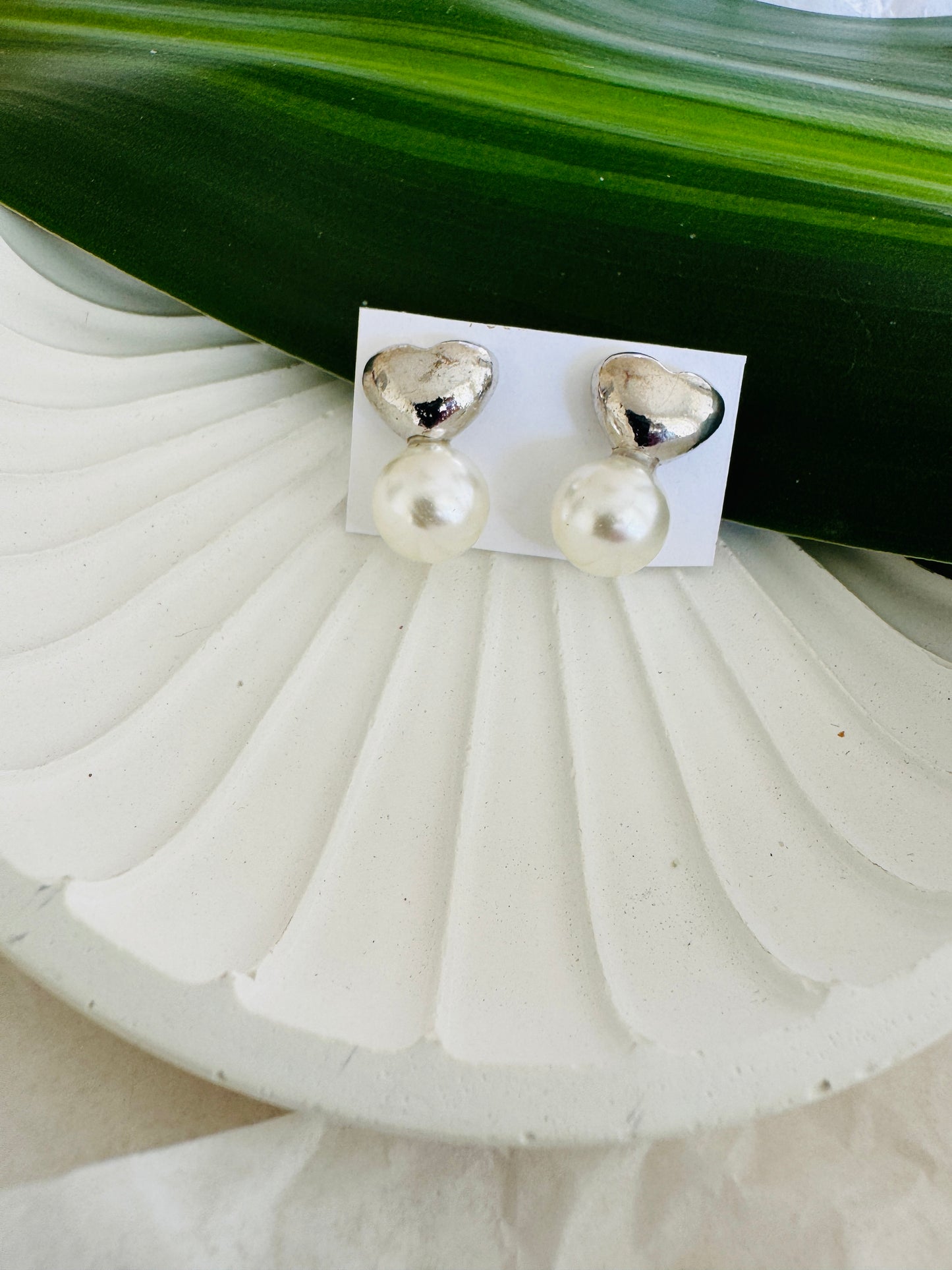 Heart and pearl ear studs