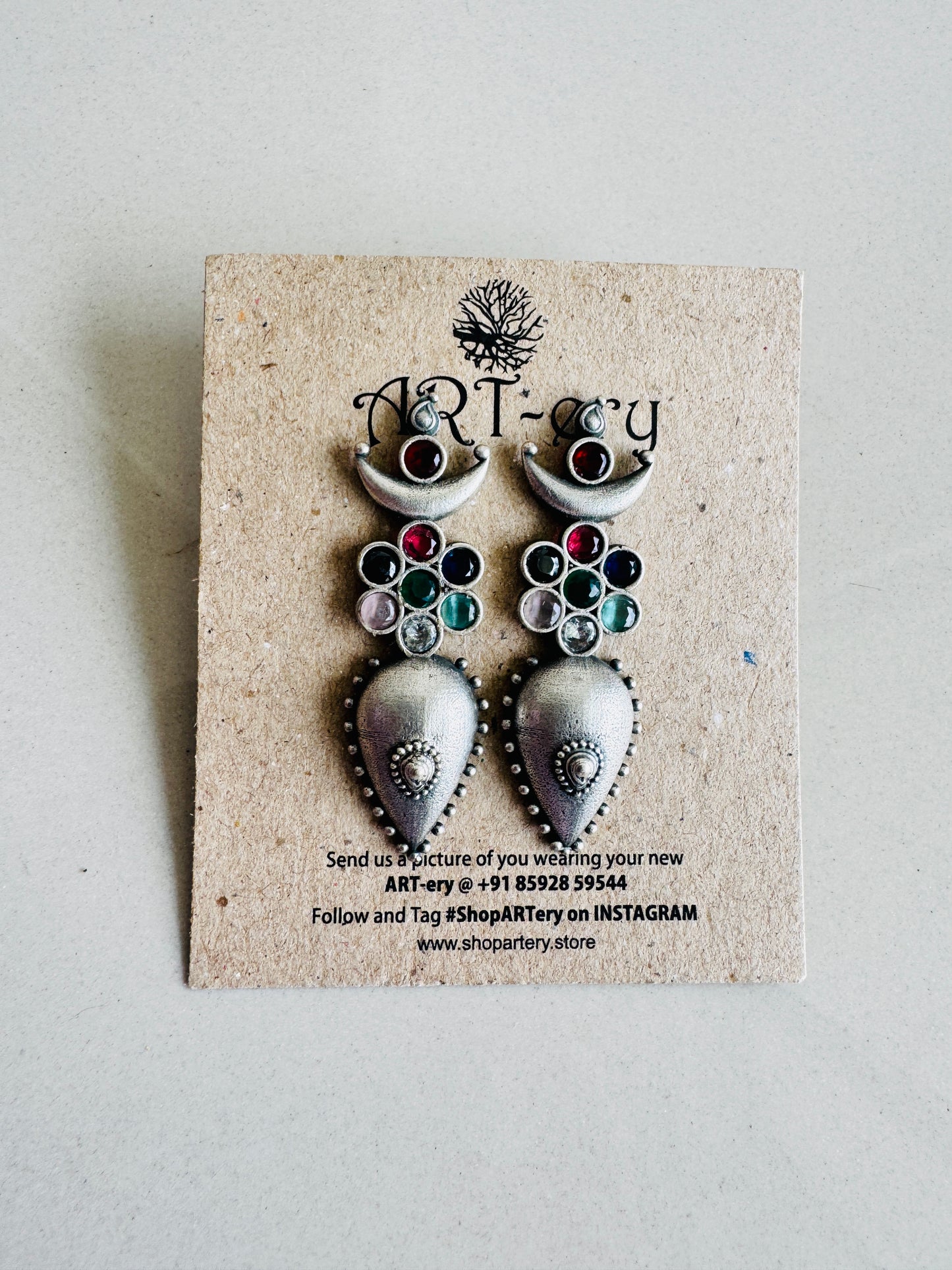 Crescent Earrings with pastel pink stones