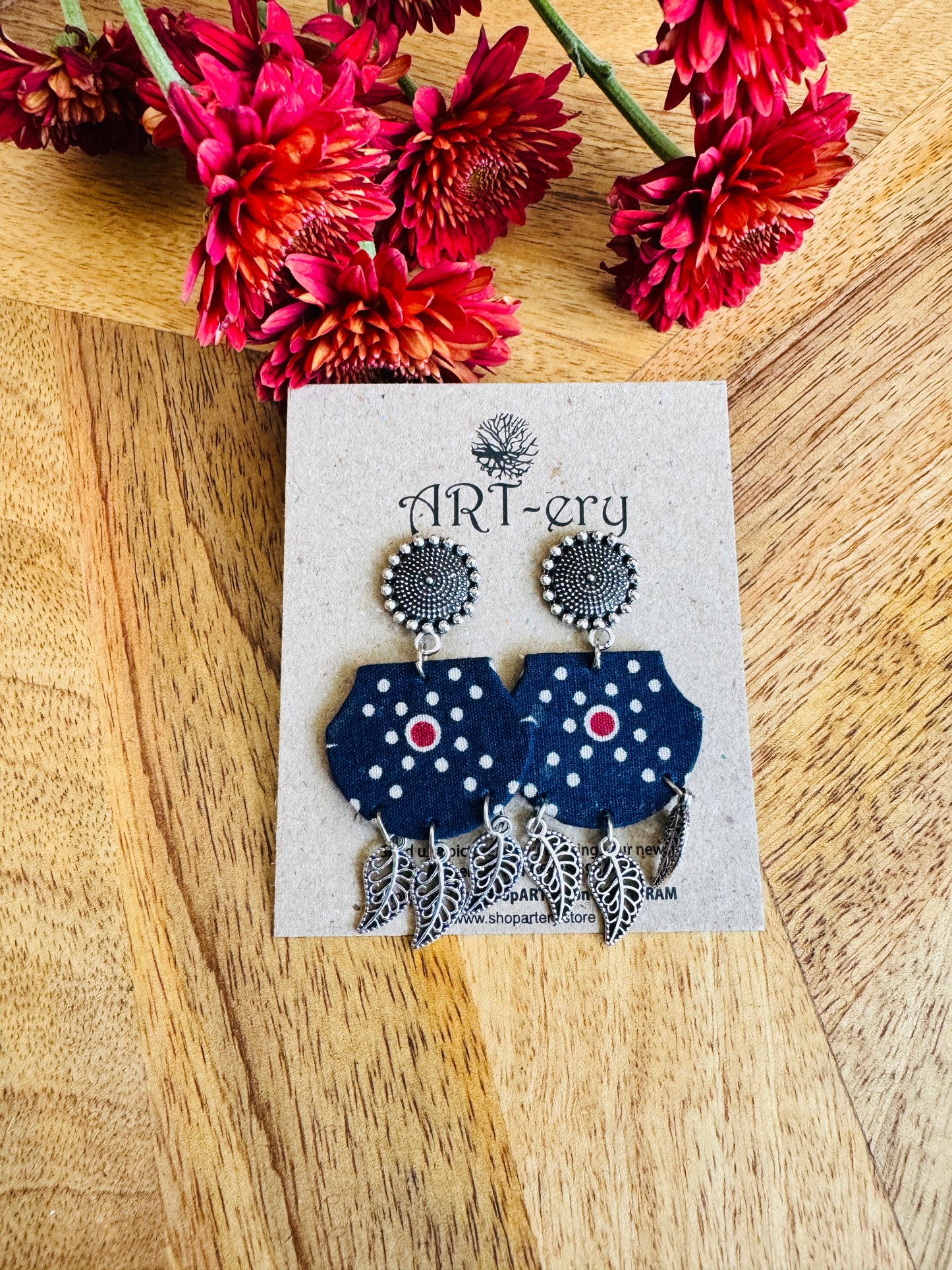 Fabric earrings - Deep blue printed