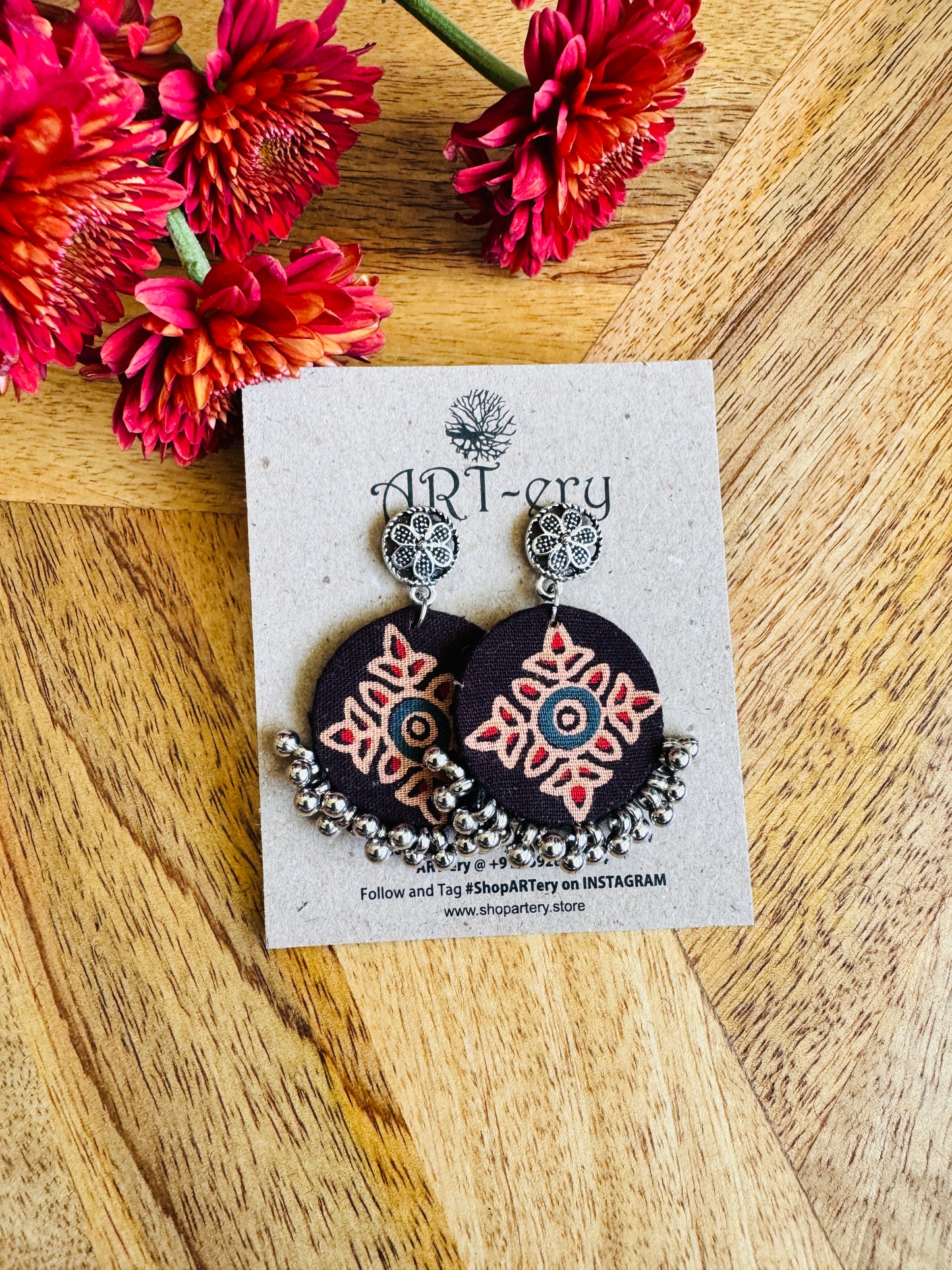 Fabric earrings - cotton printed black