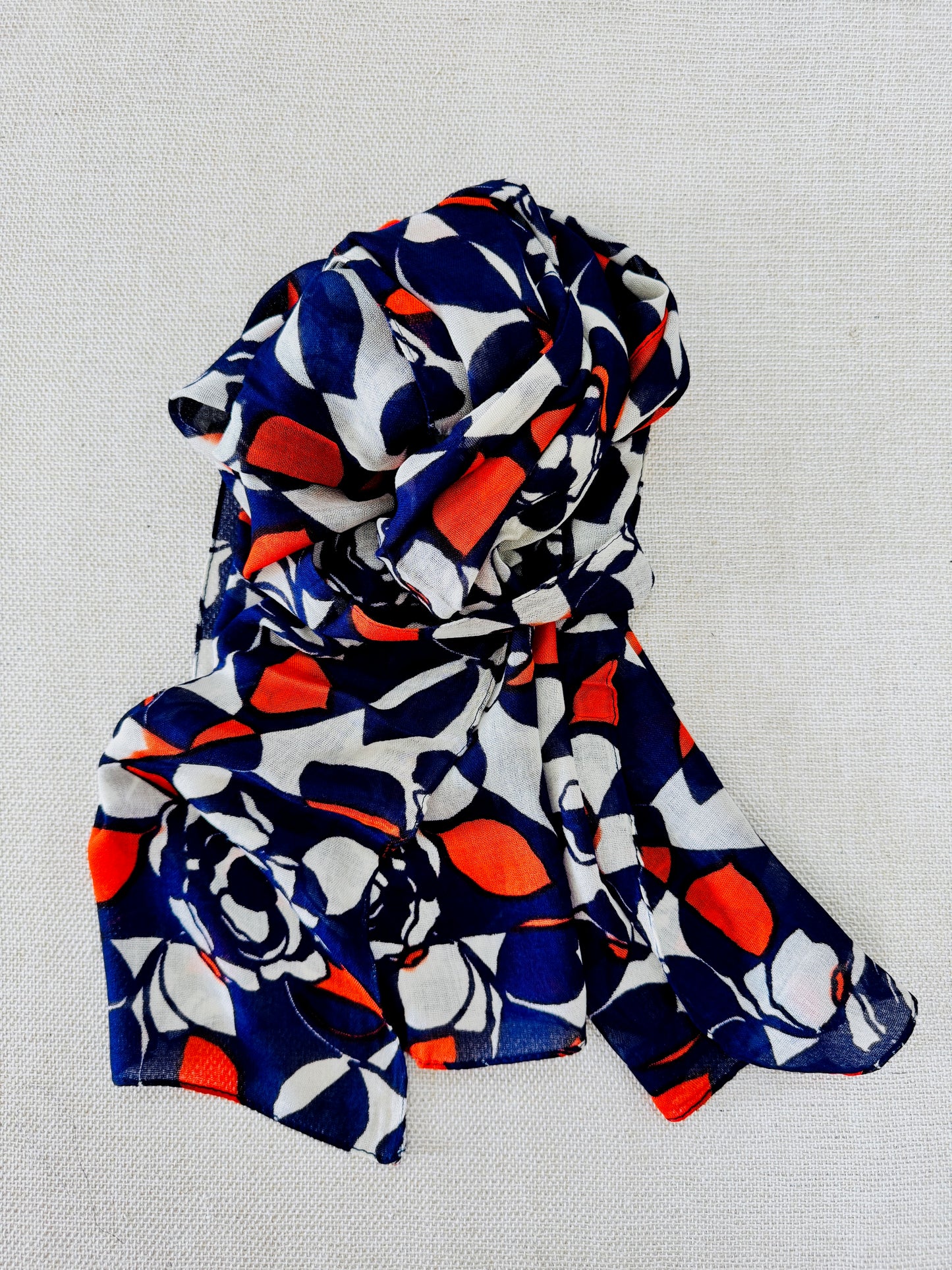 Lightweight Printed Poly-Cotton Scarf for Women Light color scarf - Deep blue scarf