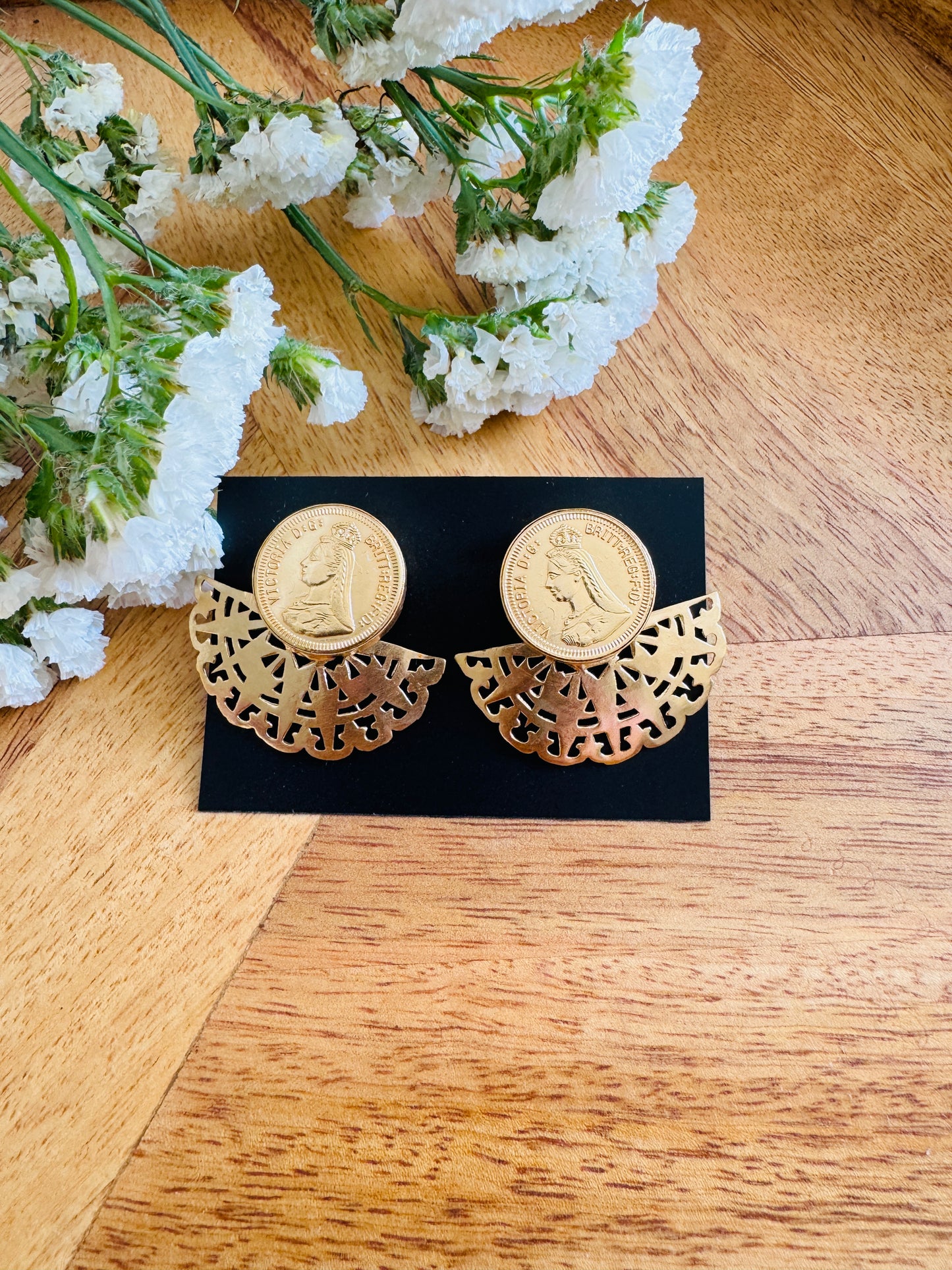 Handmade Brass Dangler Earrings with Natural Stone | brass earring stud