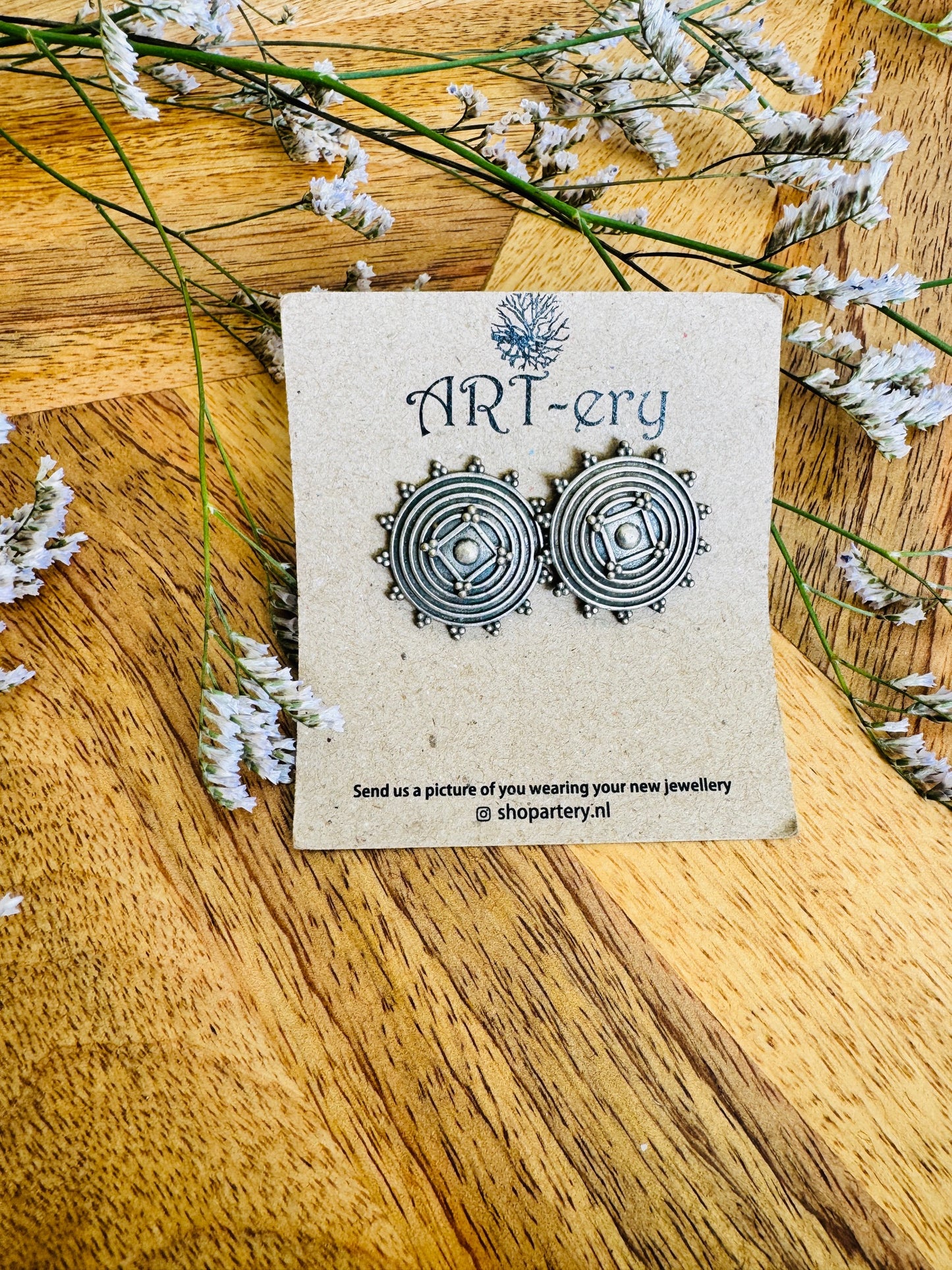 Oxidised silver big ear studs