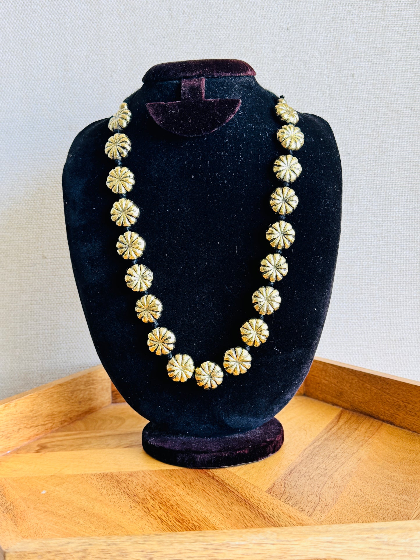 Statement metal necklace with adjustable cord - floral