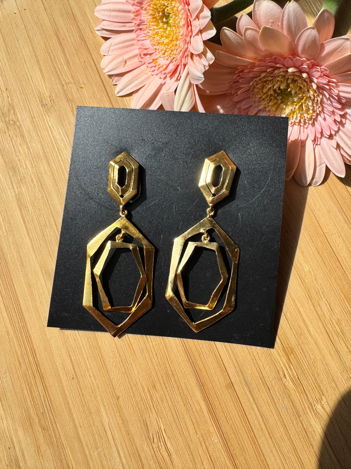 Handcrafted Bold Brass Earrings | Premium Indian Jewellery - Light weight gold geometric dangler