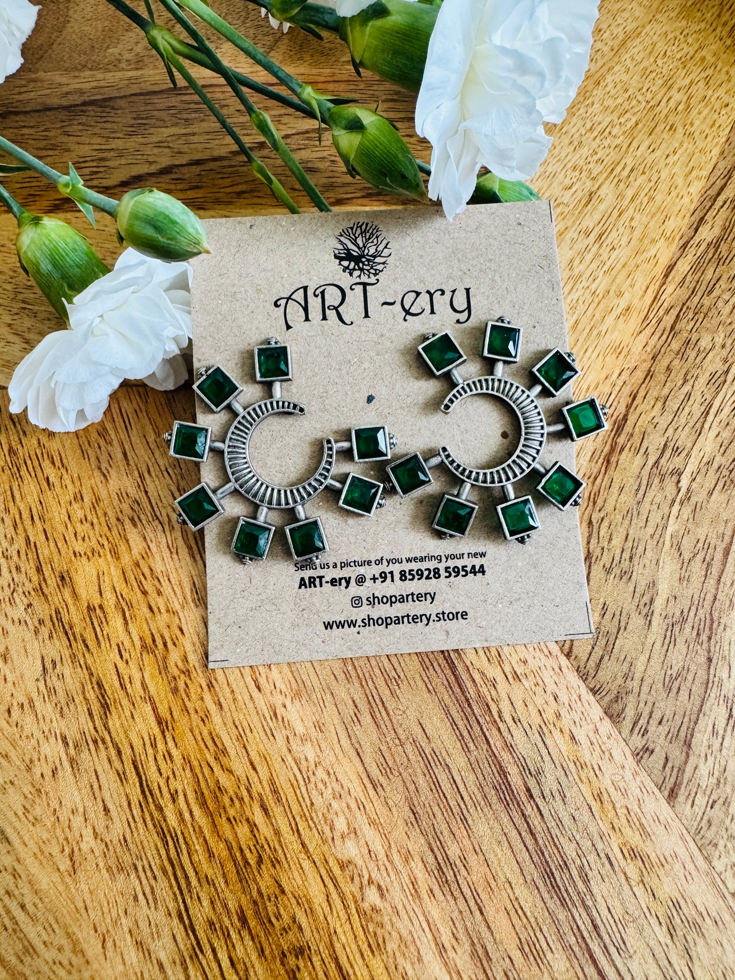 Dark green semi circle statement earring