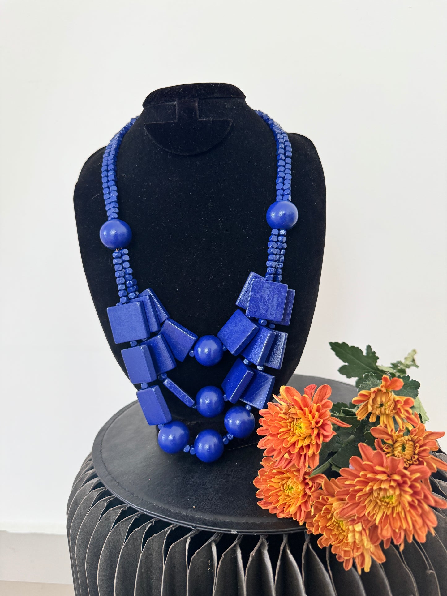 Blue wooden necklace