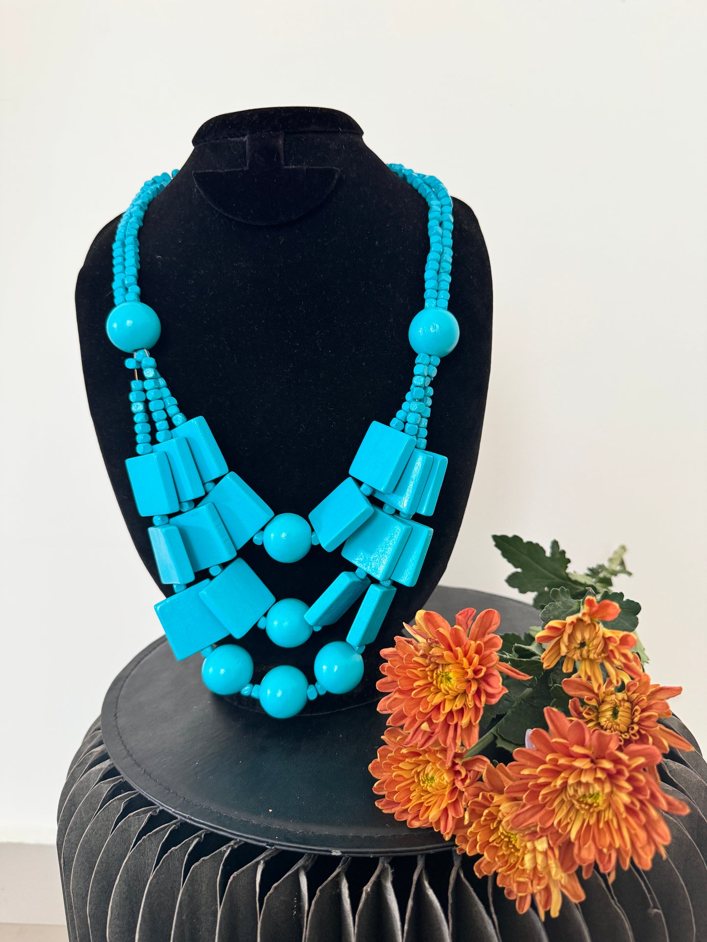 Teal Blue wooden necklace