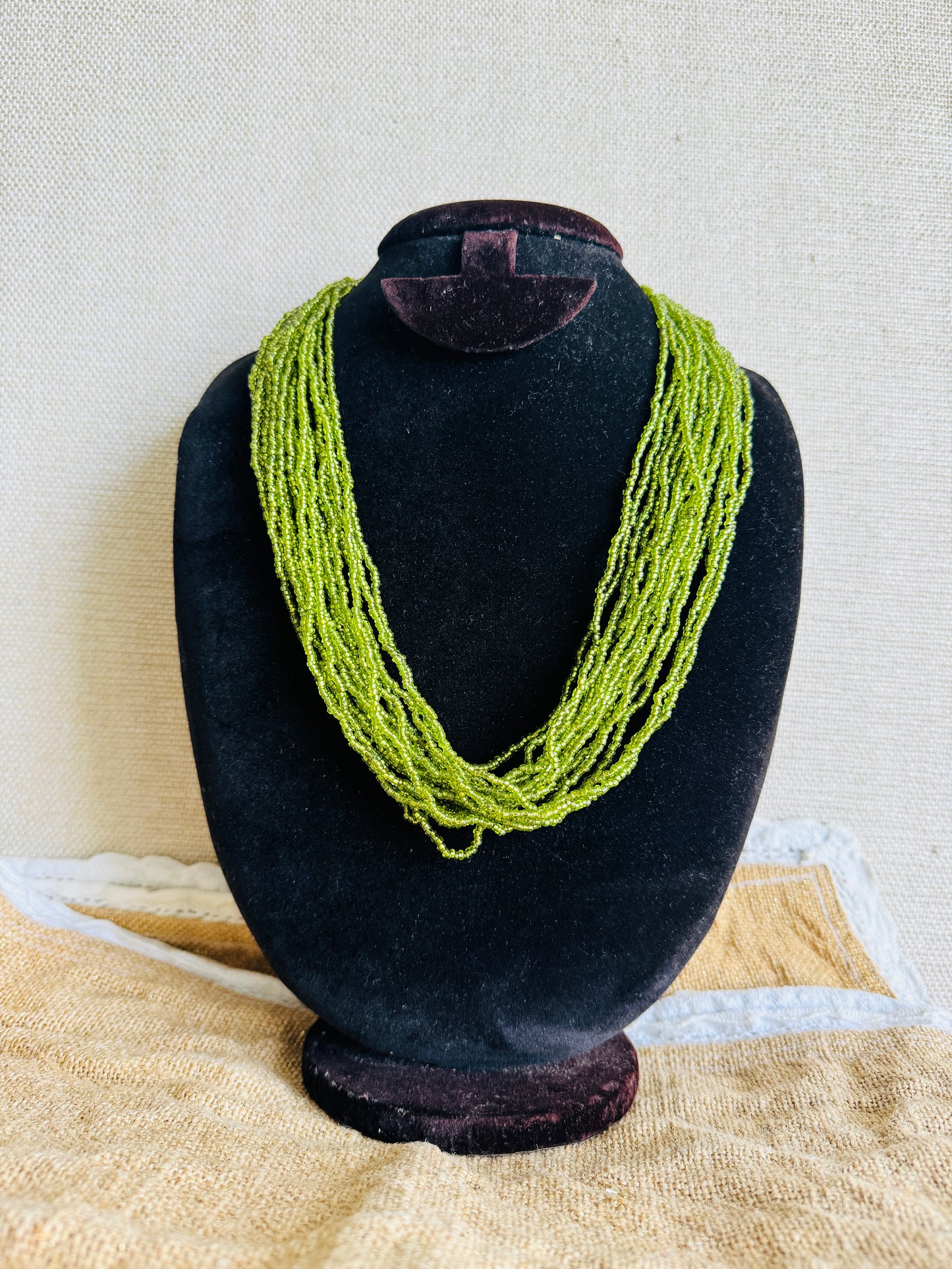 Sugar bead cluster multi layer necklace - Green