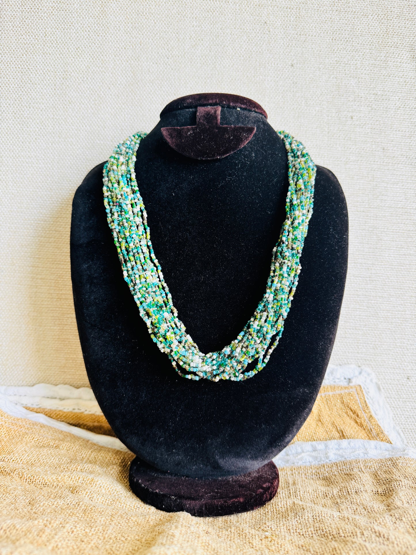 Sugar bead cluster multi layer necklace -pastel