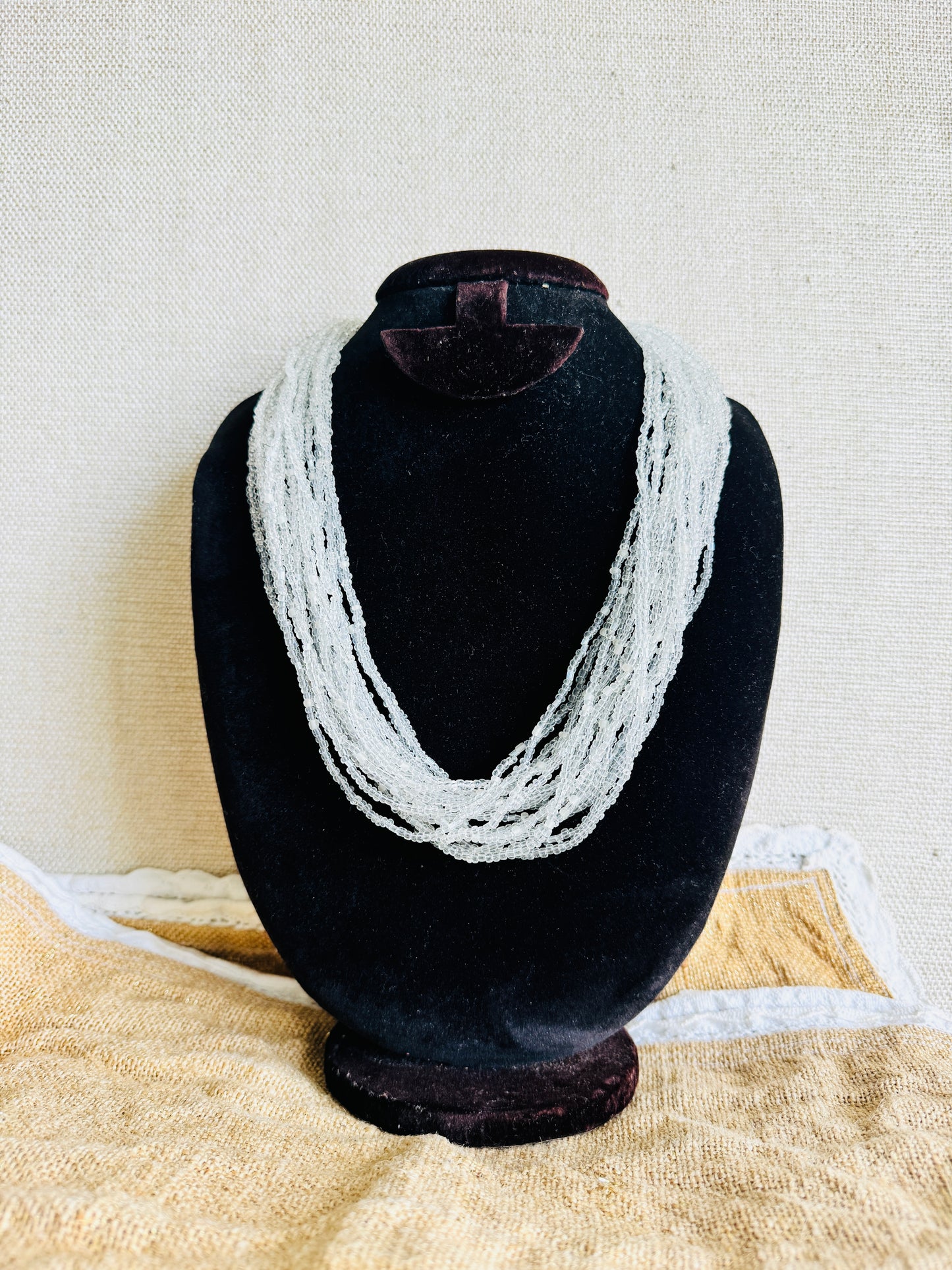 Sugar bead cluster multi layer necklace - white