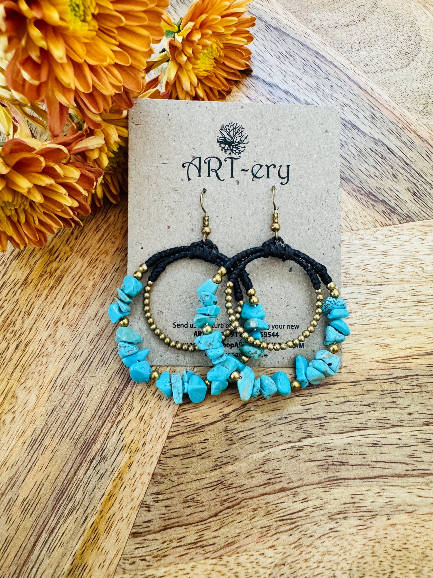 Crystal hoop beaded crochet earrings - Turquoise