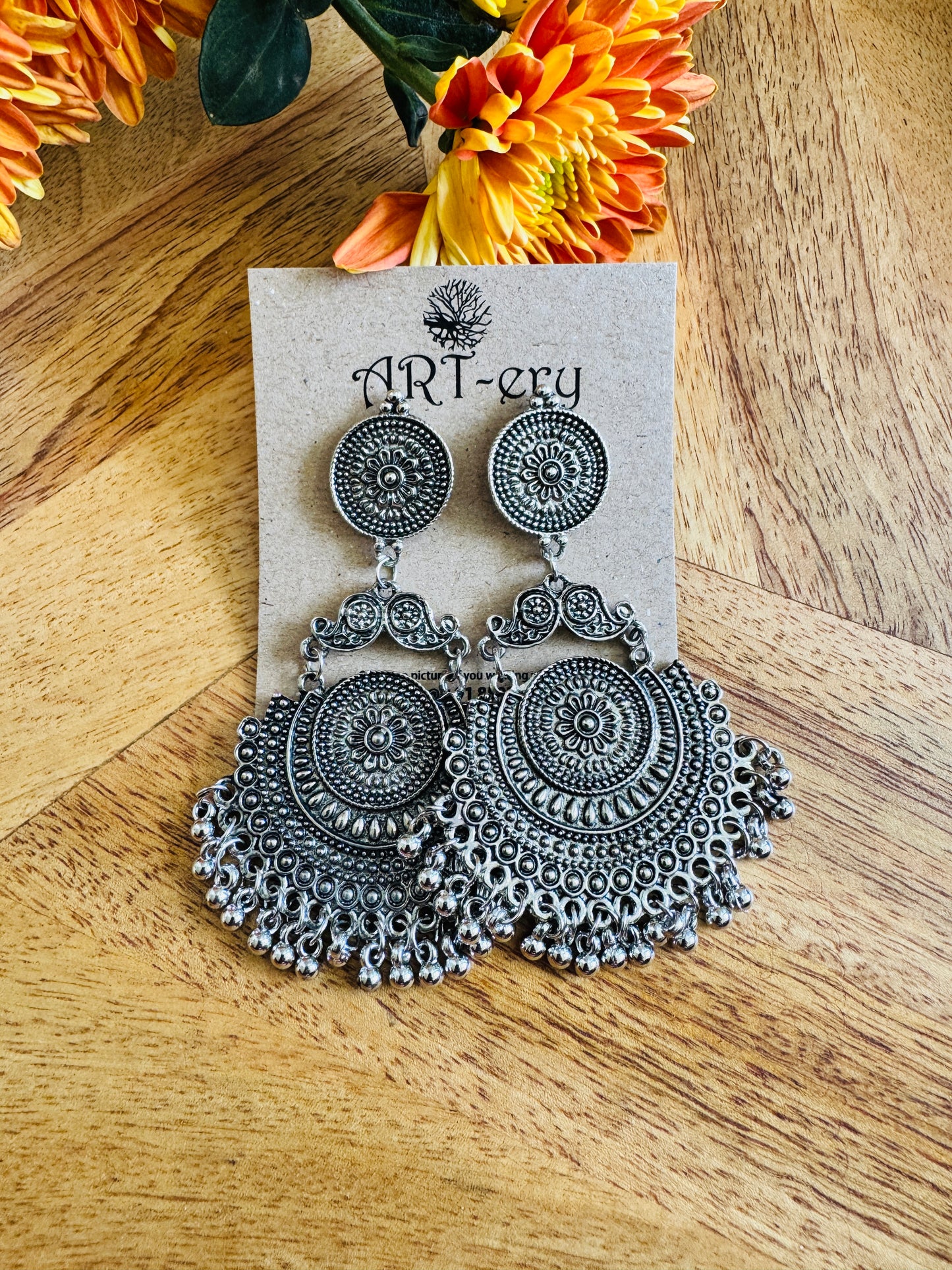 Oxidised silver earring dangler