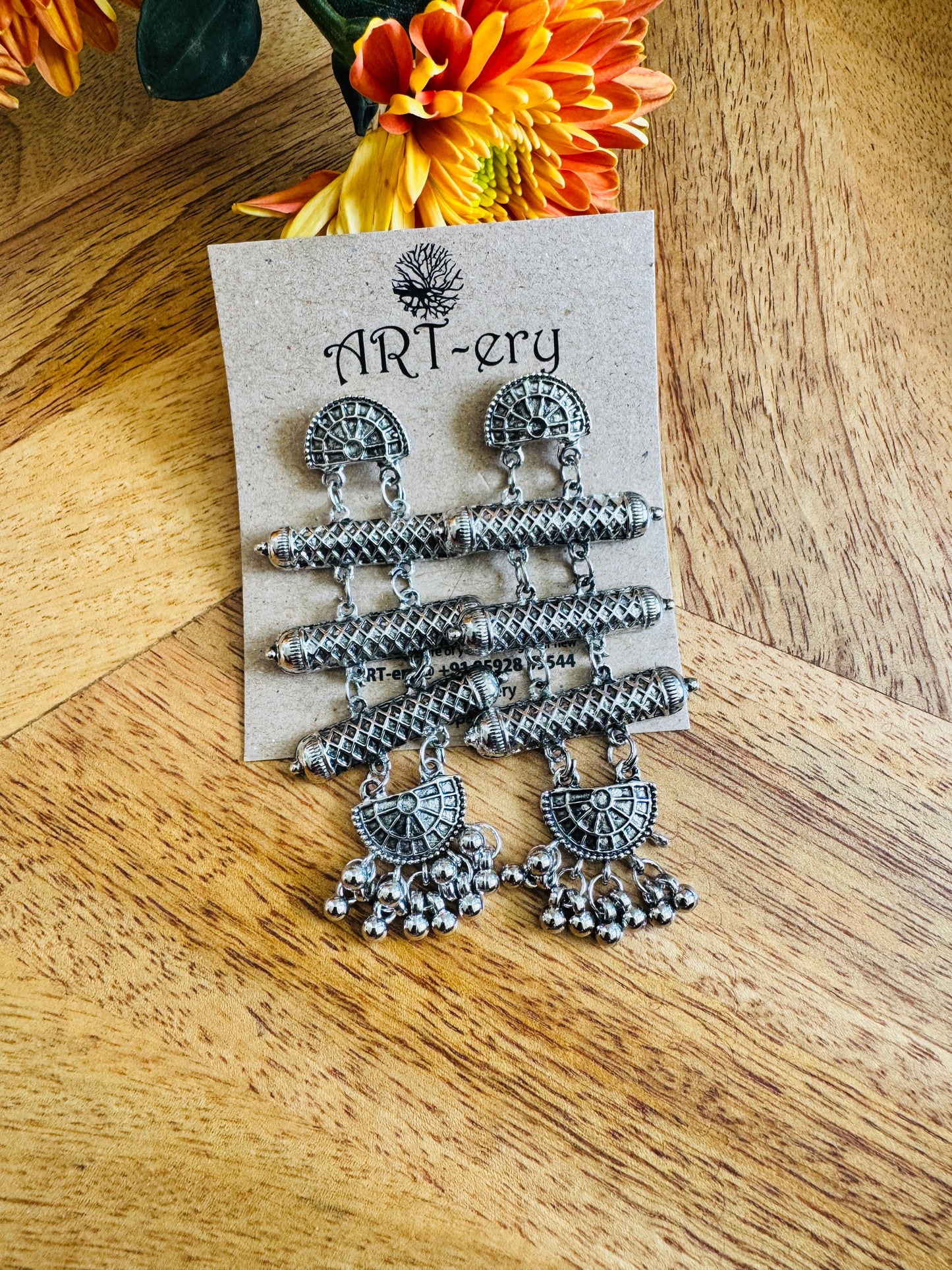 Long Oxidised silver dangler earrings