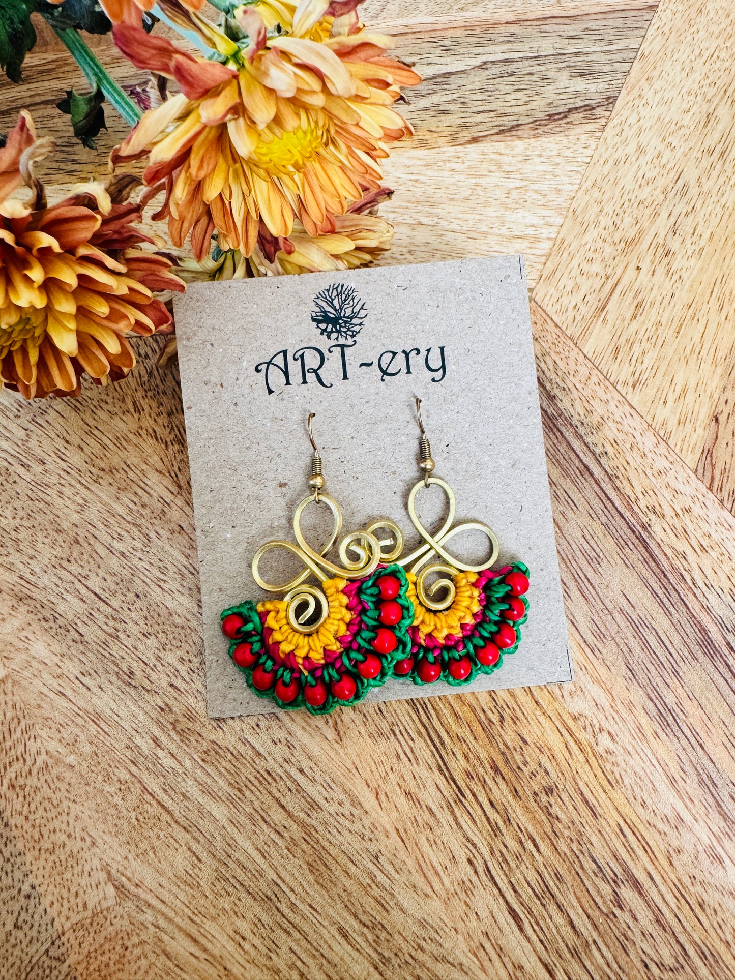 Small beaded crochet earrings
