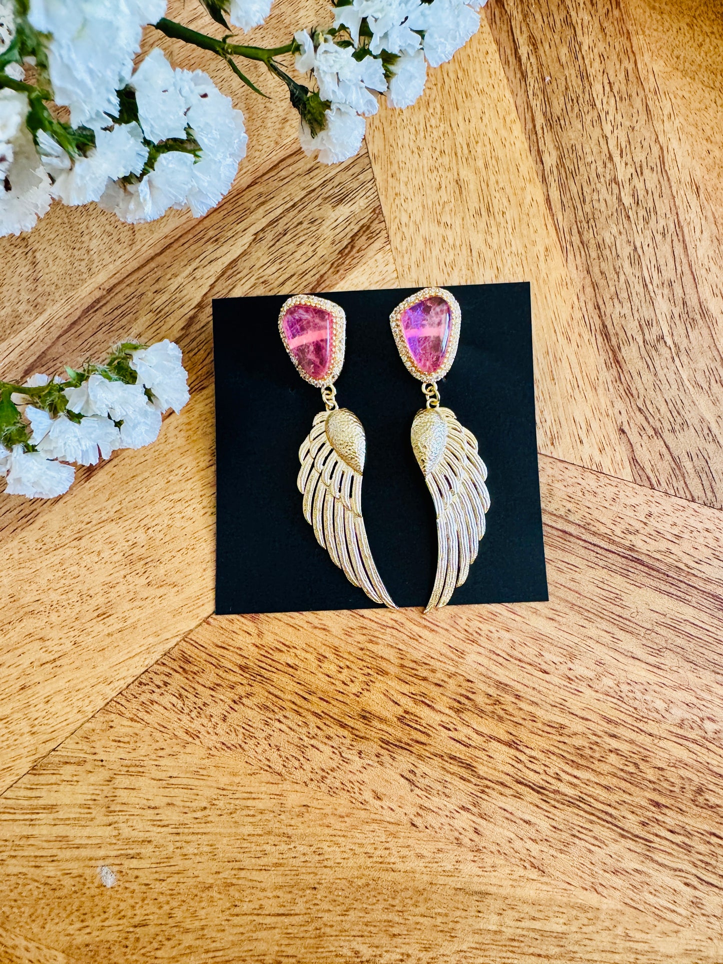 Angel wings, Pink stone