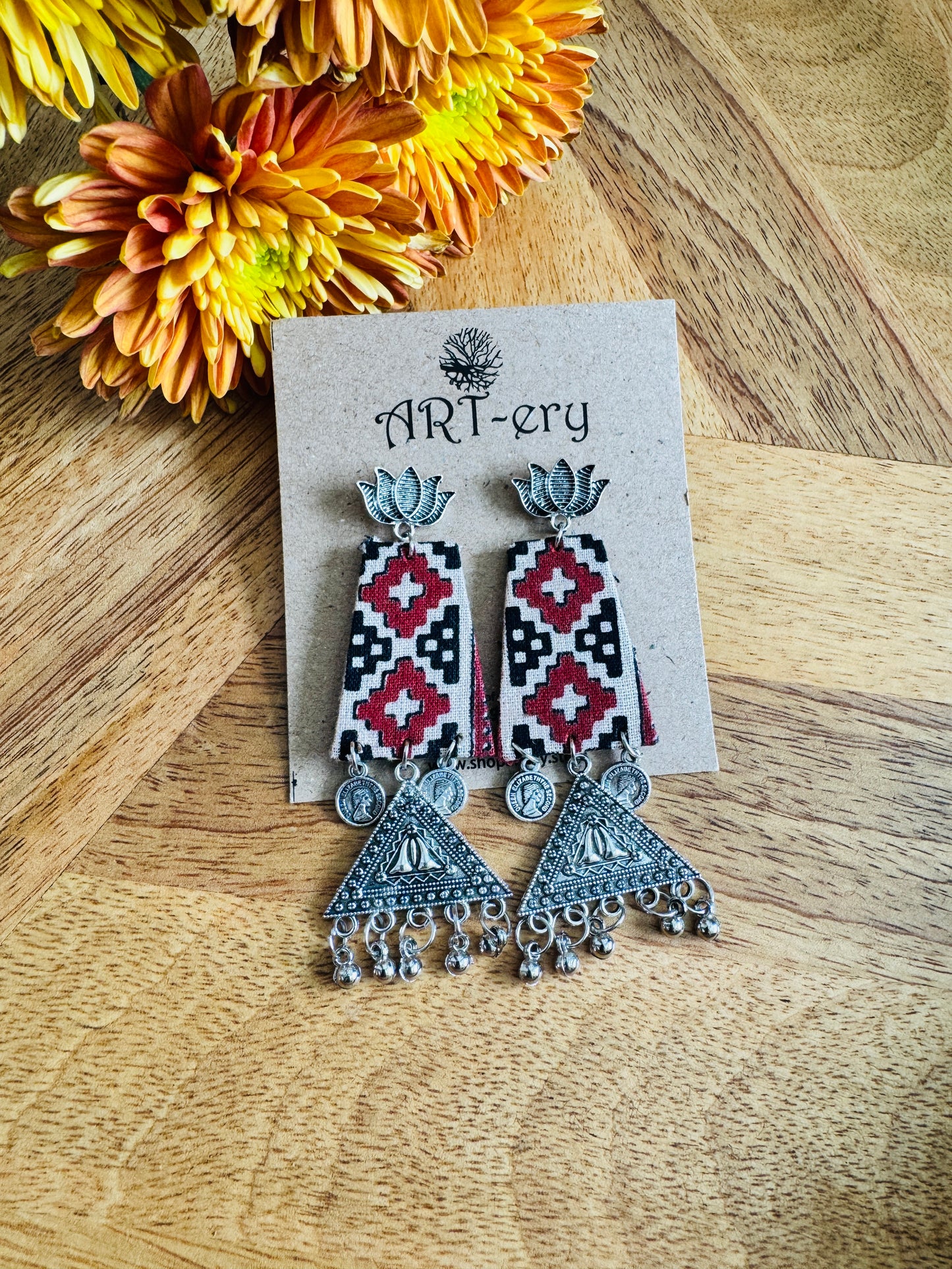 Lotus triangle fabric earrings