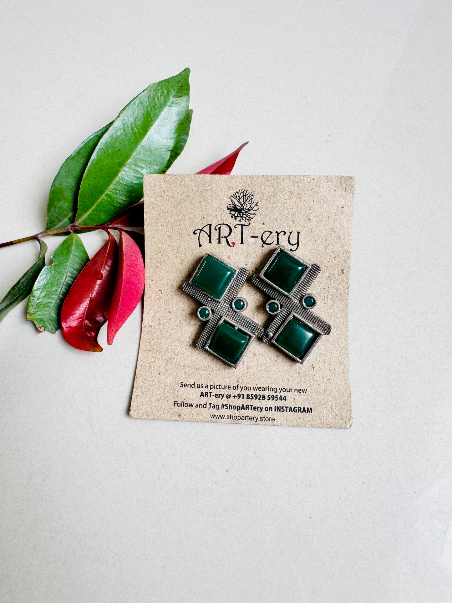 Triangle green earrings