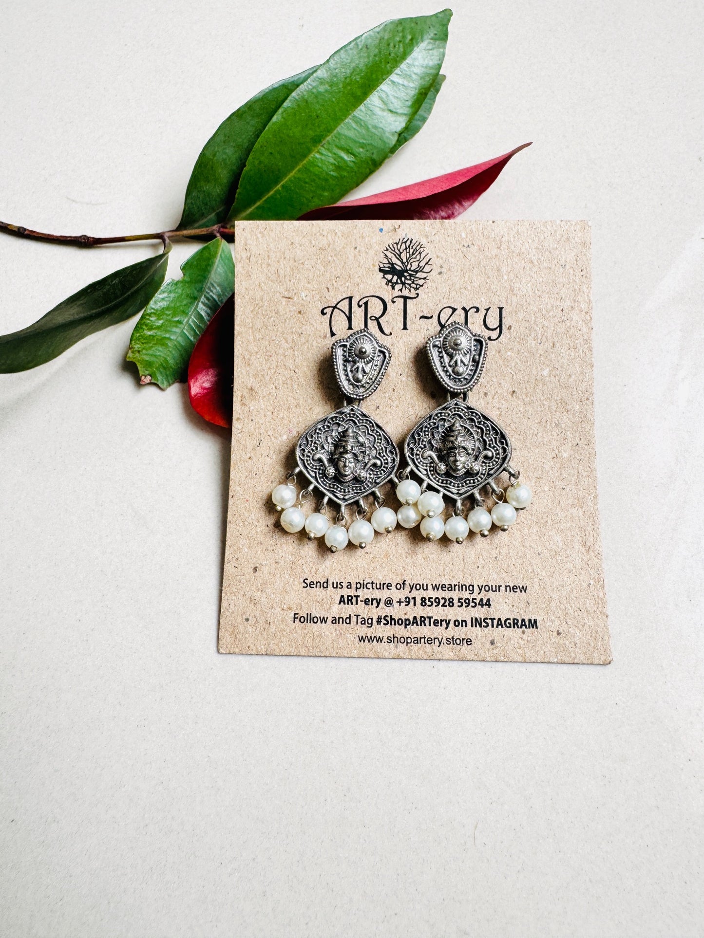 Oxidised silver dangler earrings