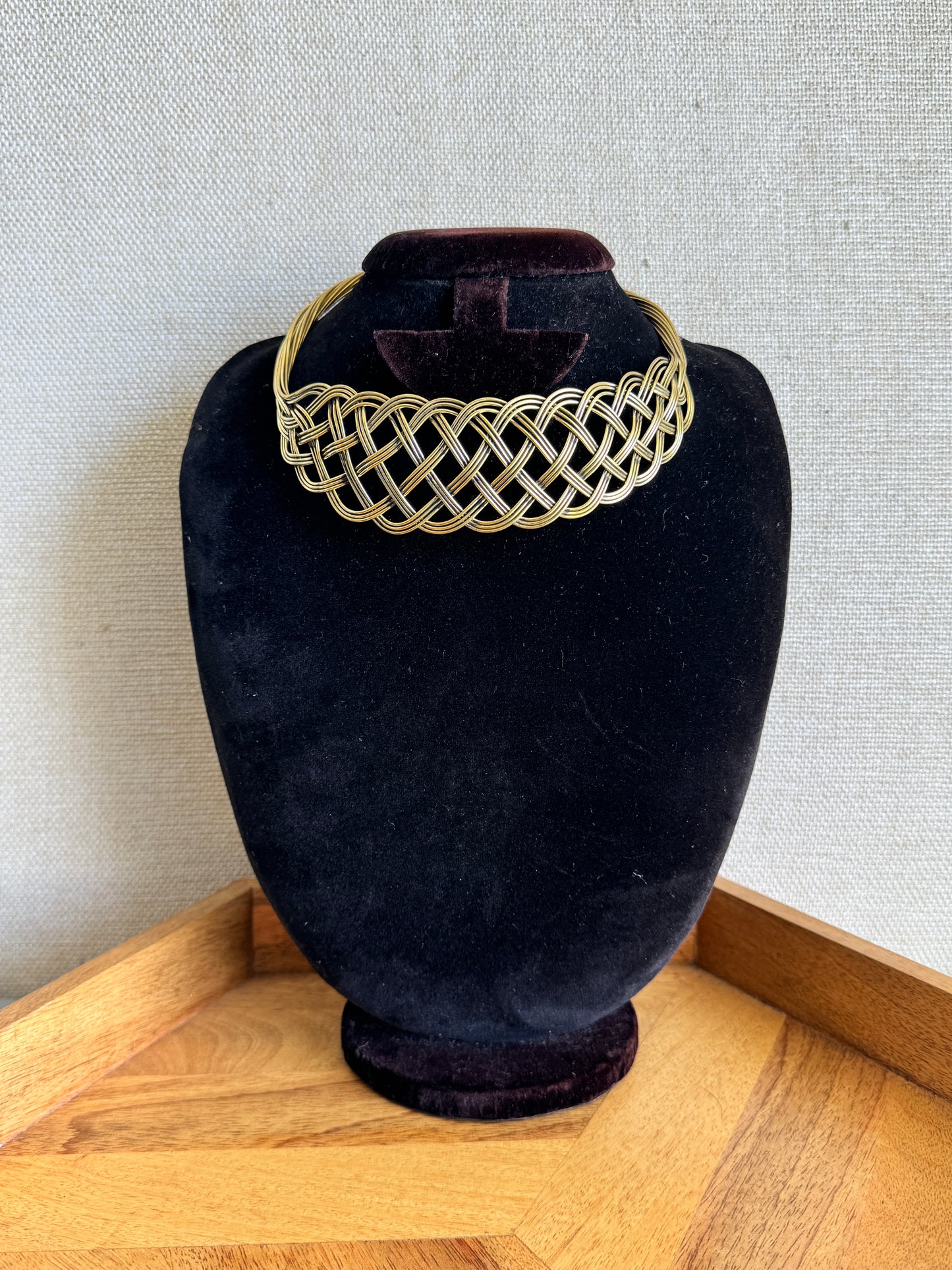 Gold braided metal necklace