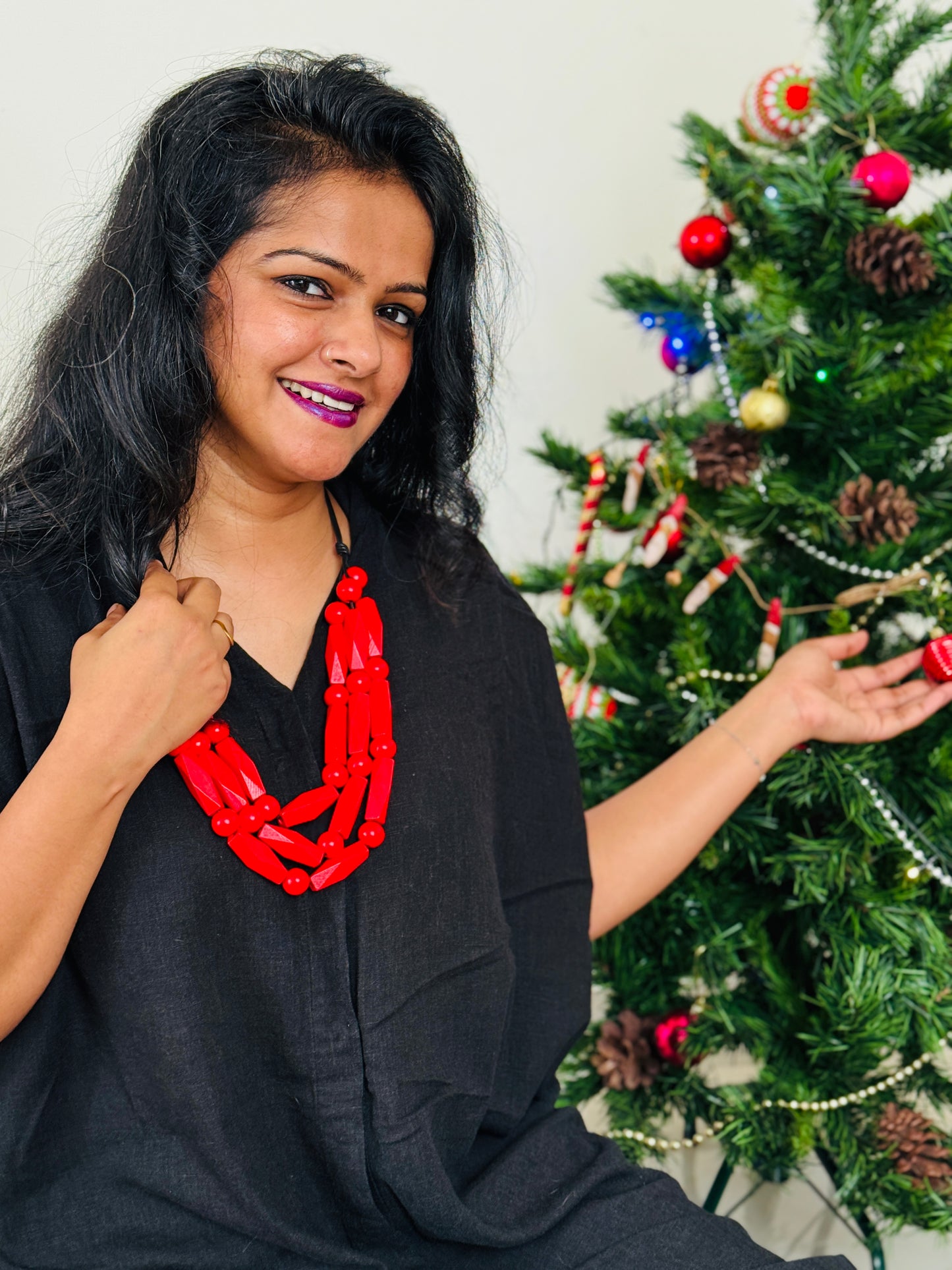 Cherry red wooden necklace