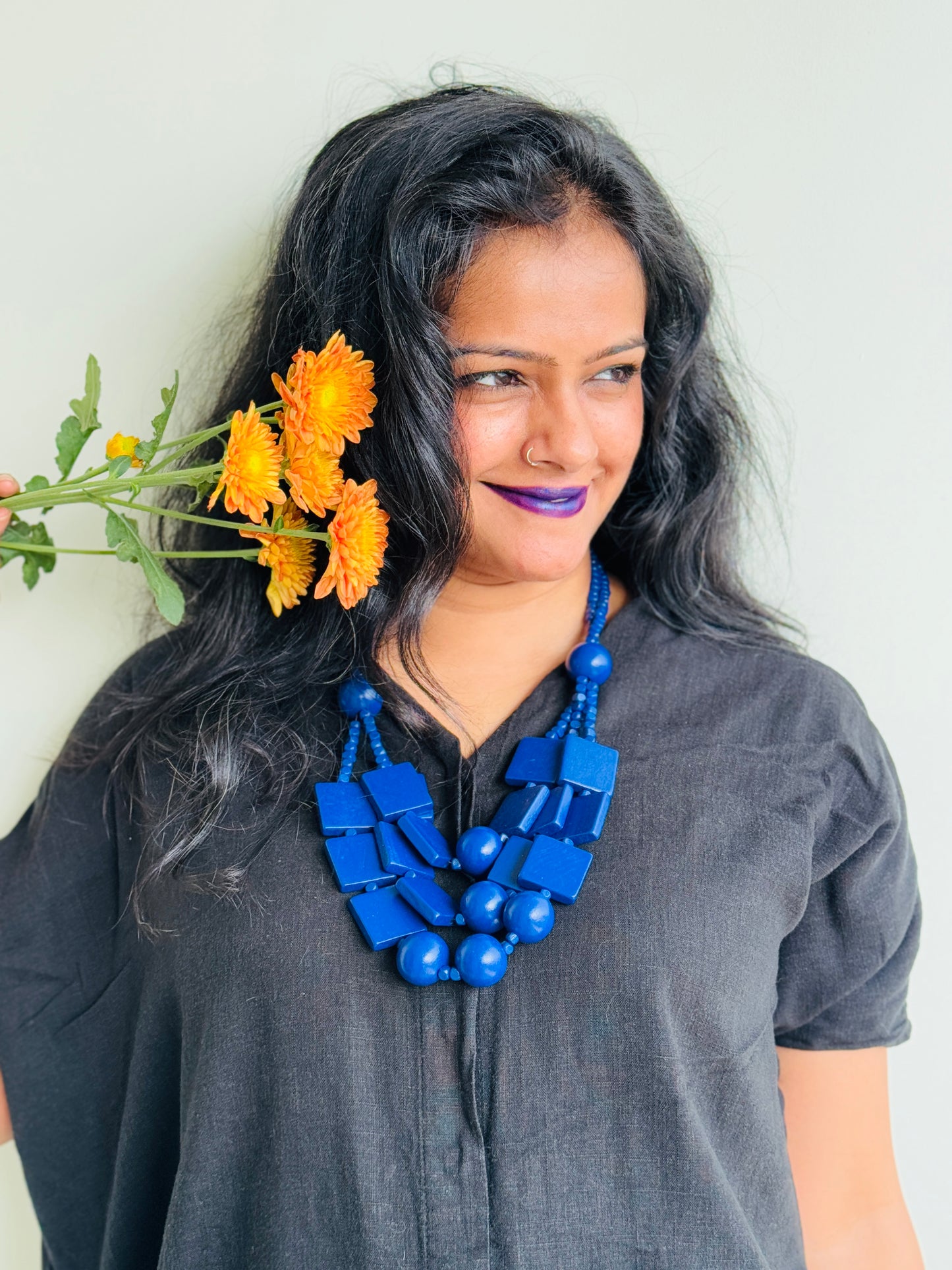 Blue wooden necklace