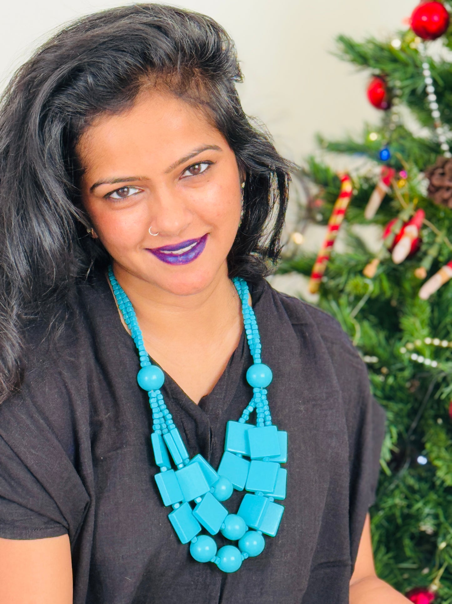 Teal Blue wooden necklace