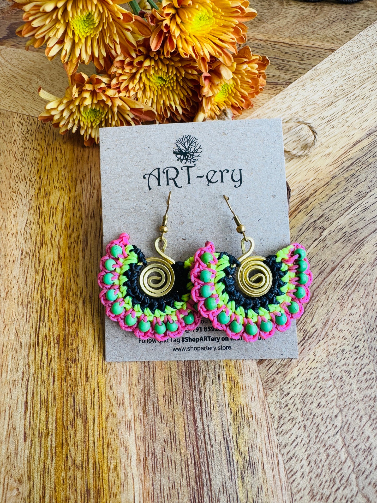 Far East collection - Pink and Lime Earrings