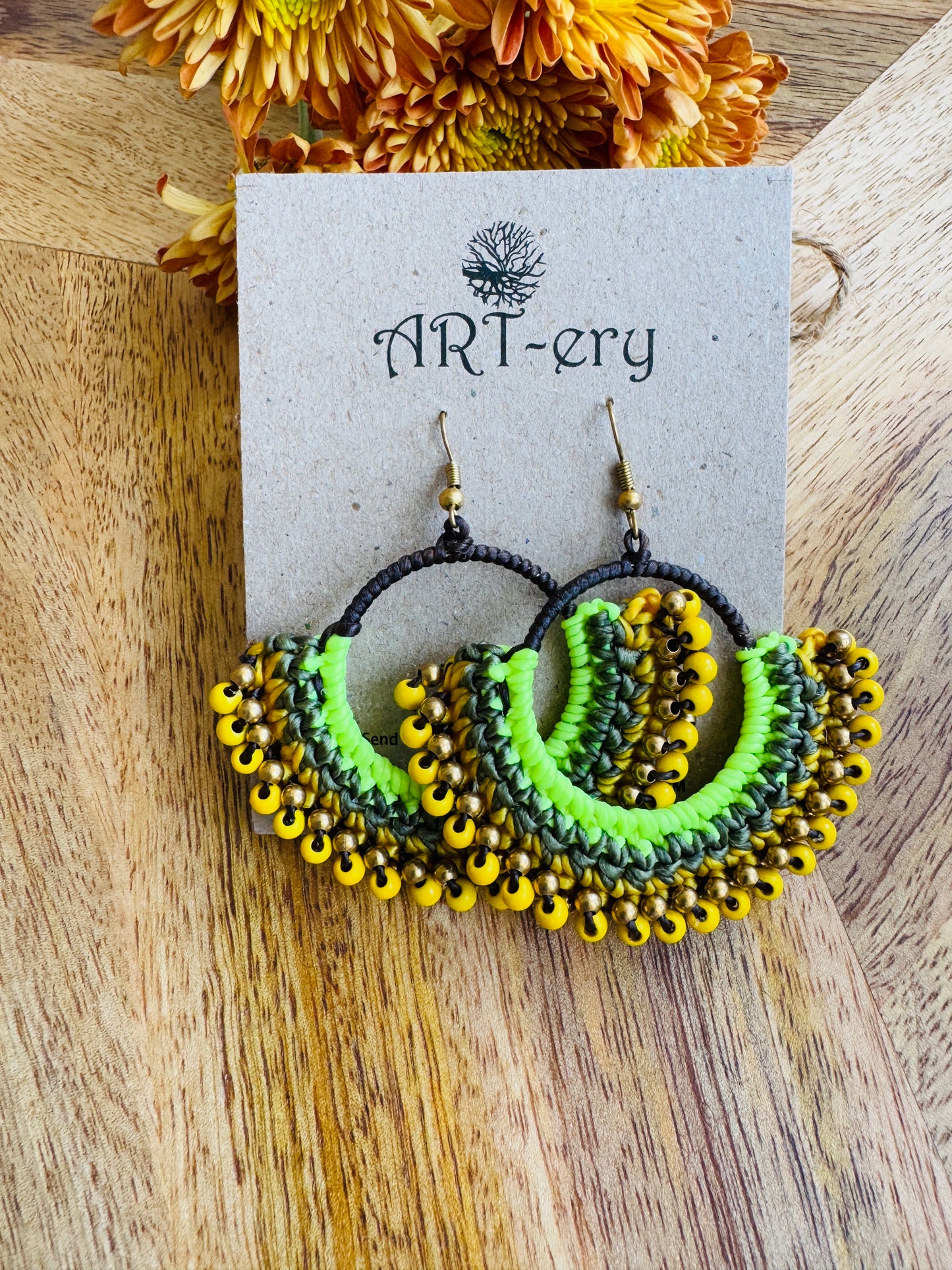 Far East collection - Yellow and green macrame earrings