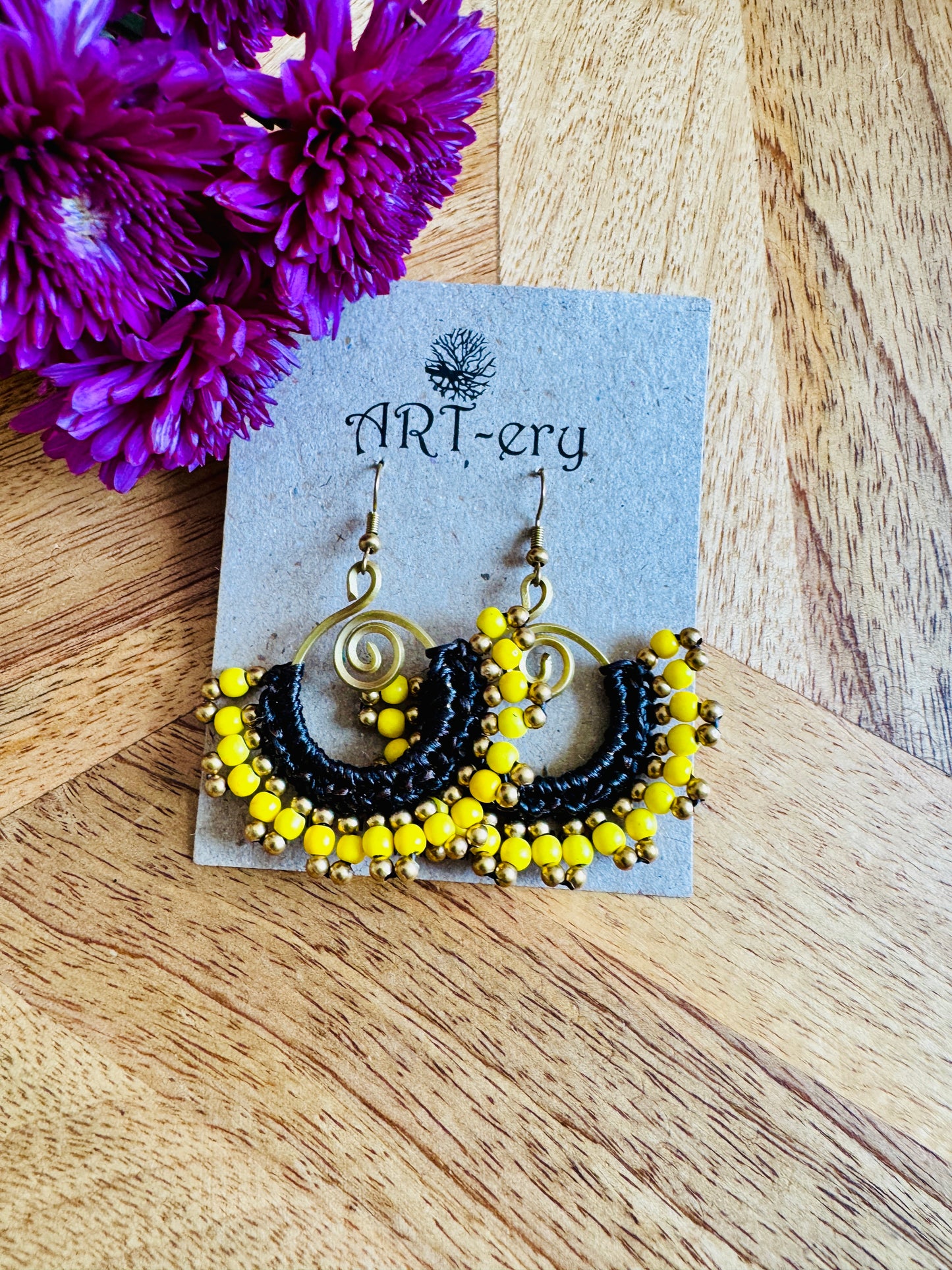 Beaded Statement Earrings - yellow