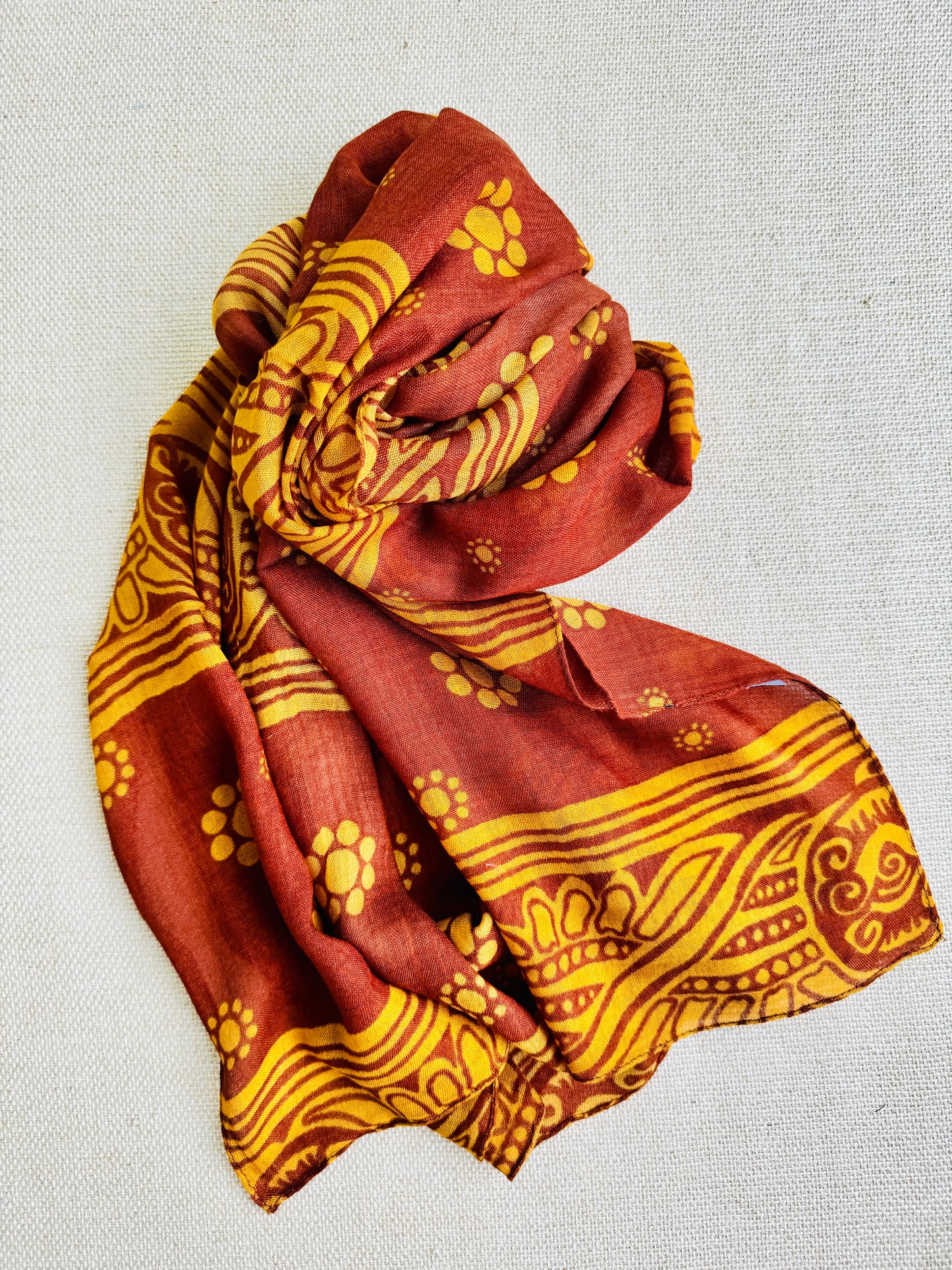 Bright poly cotton scarf - Lightweight long stole - Brown and mustard stole