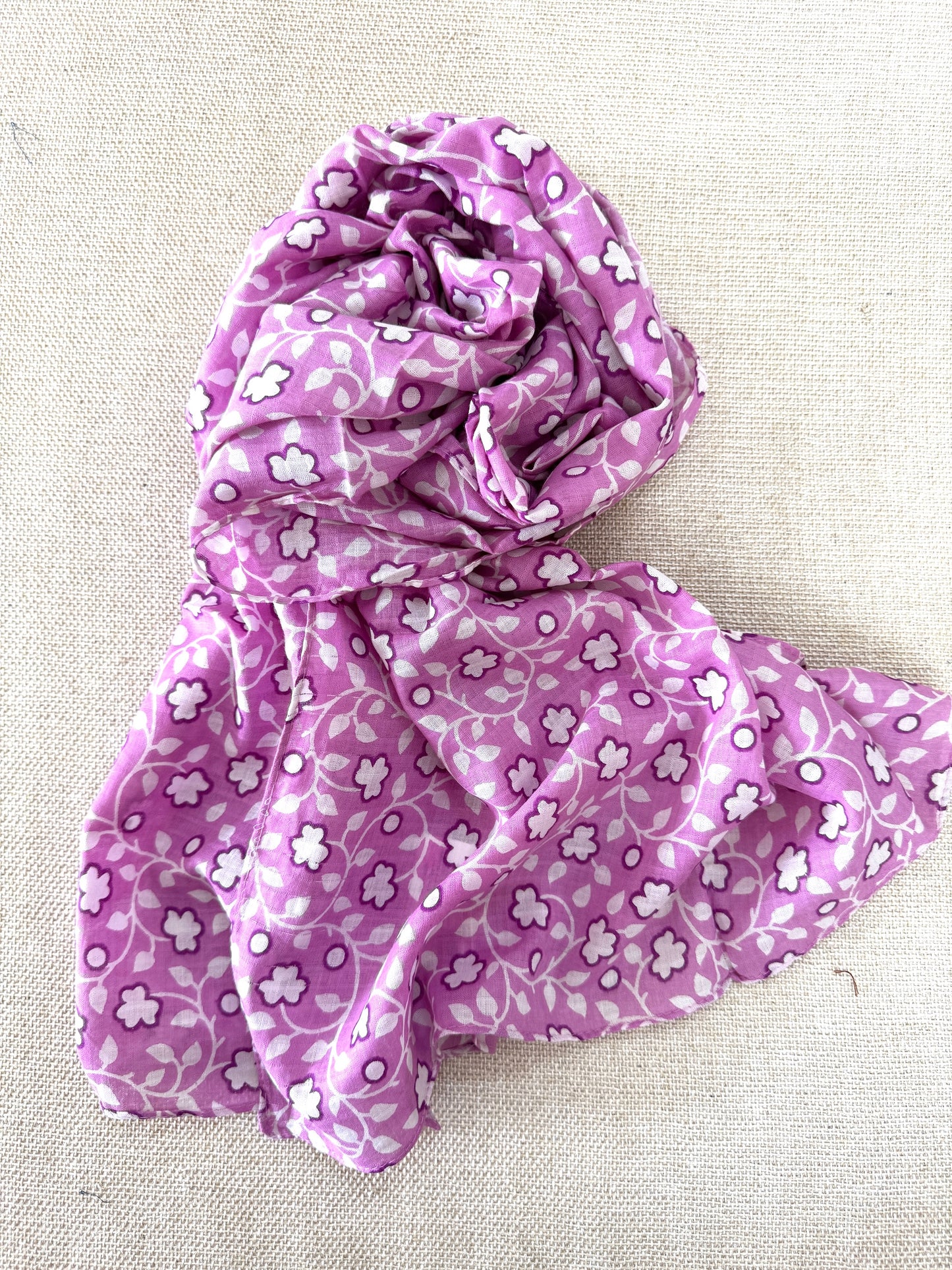 Lightweight Printed Poly-Cotton Scarf for Women Lavender
