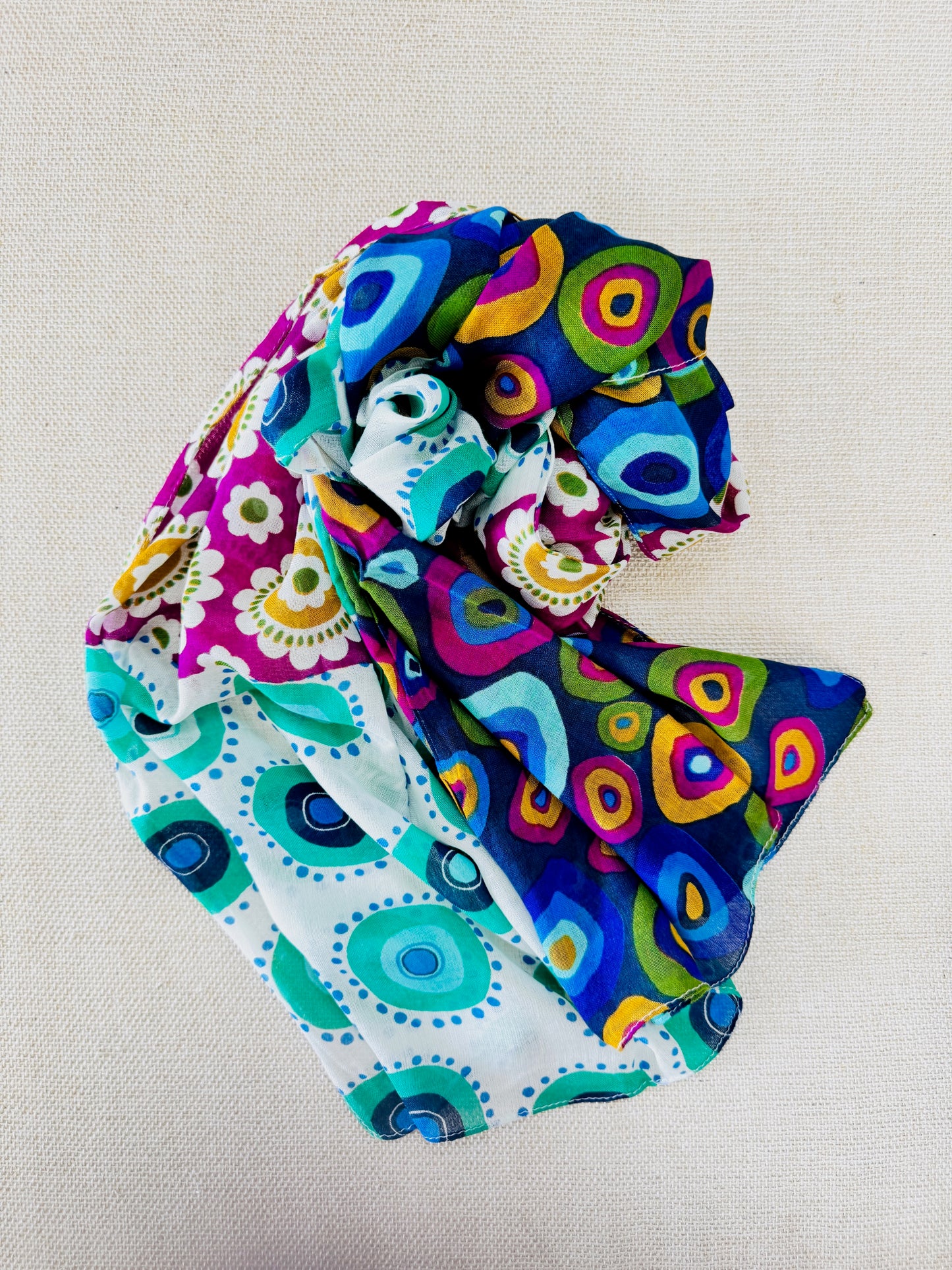 Lightweight Printed Poly-Cotton Scarf for Women Light color - Printed Blue