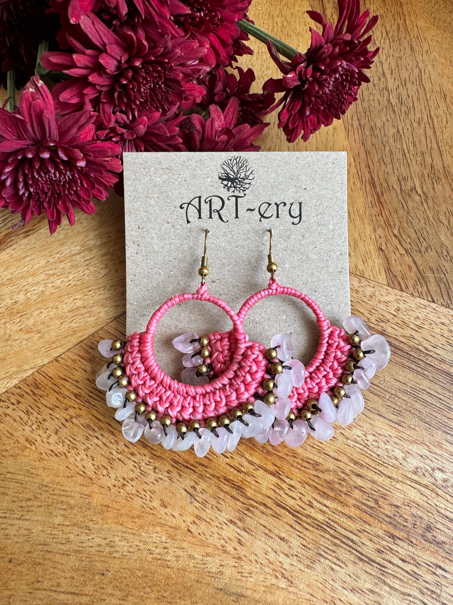 Handcrafted Crochet earrings - Bright Pink