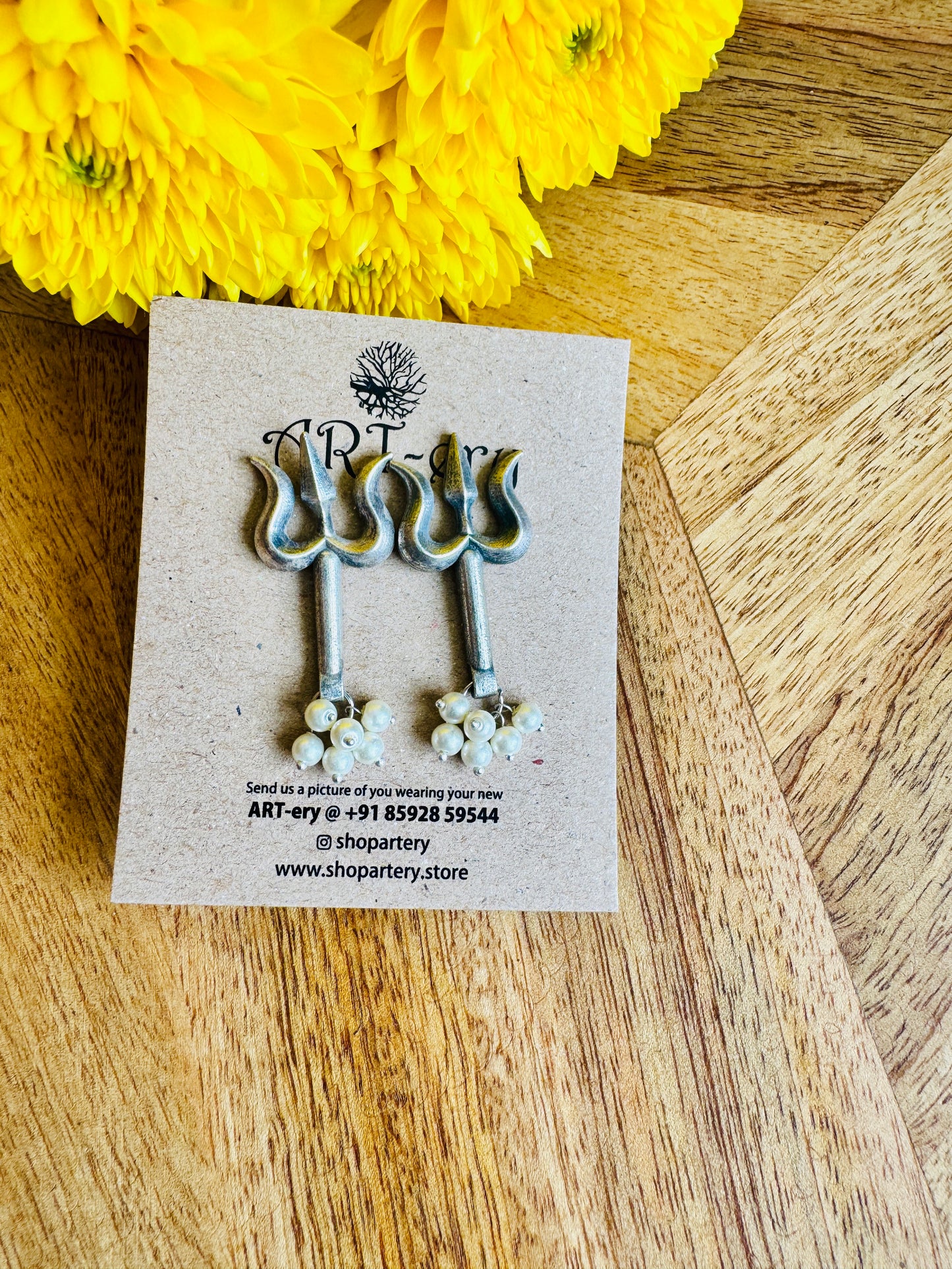 Trishul in oxidised silver earring