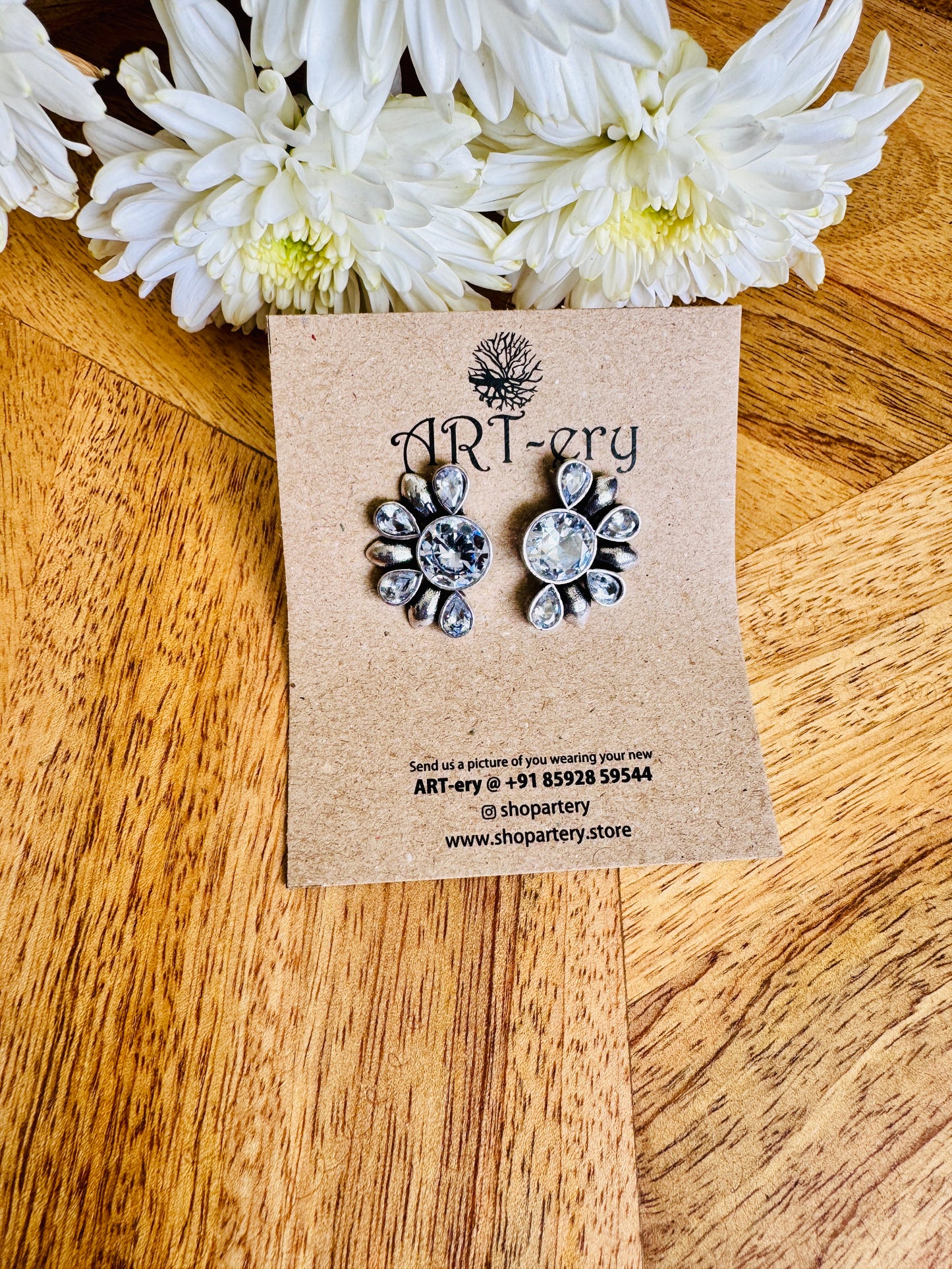 Semi circle white stone earring