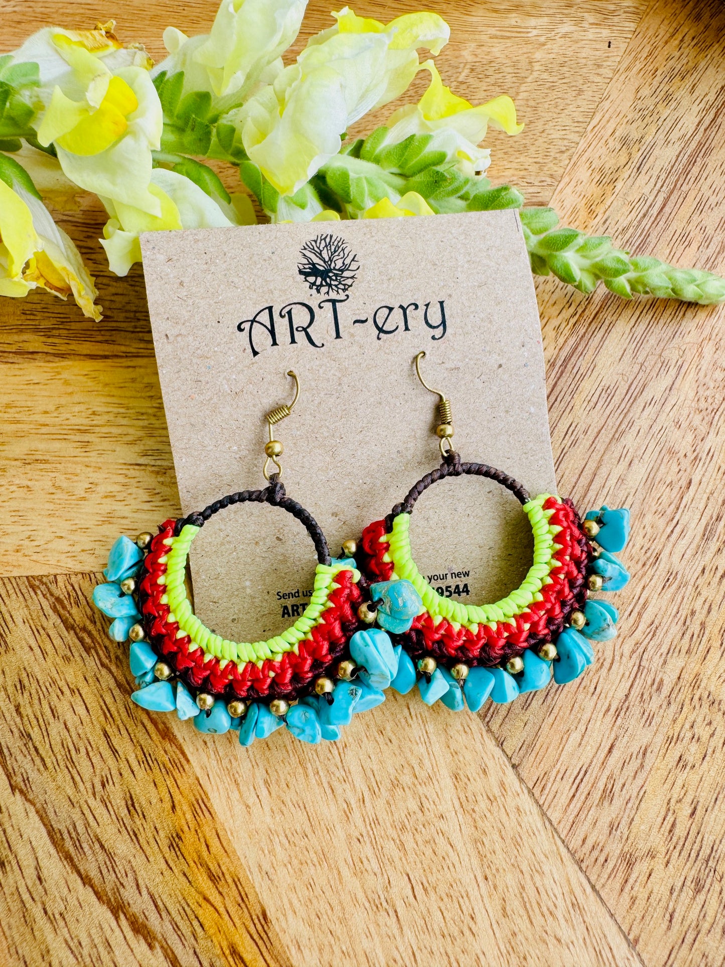 Colorful Beaded Thread Dangler Earrings – Handmade by Far East Artisans | ART-ery Jewellery - Blue Crystal