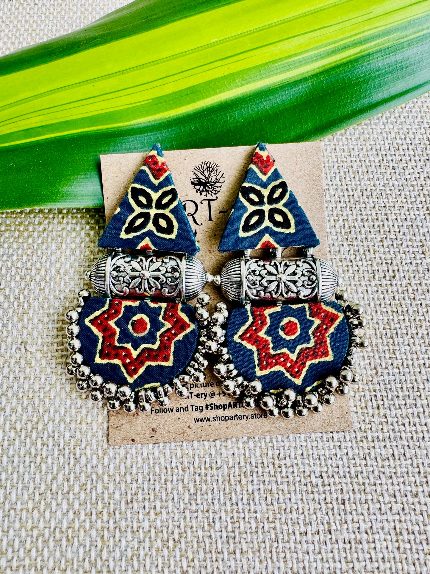 Fabric Earrings with indian fabric - Large size with gunghroo