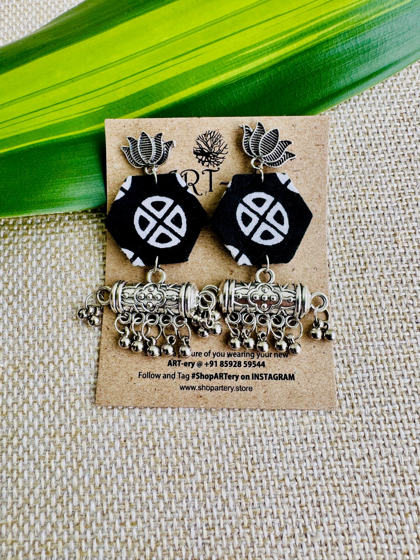 Fabric earrings lightweight earrings - Black lotus