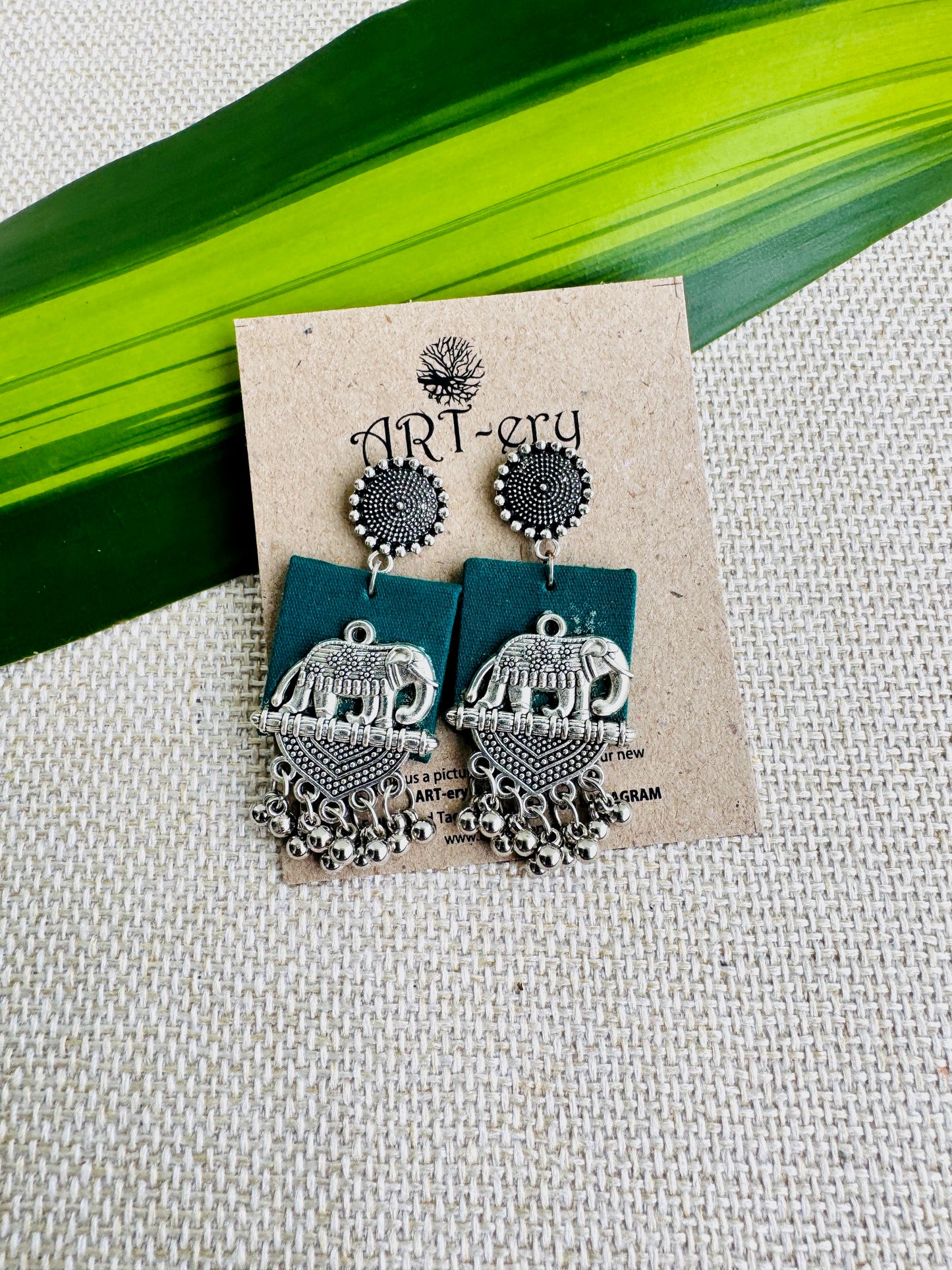 Fabric earrings lightweight earrings - Green elephant