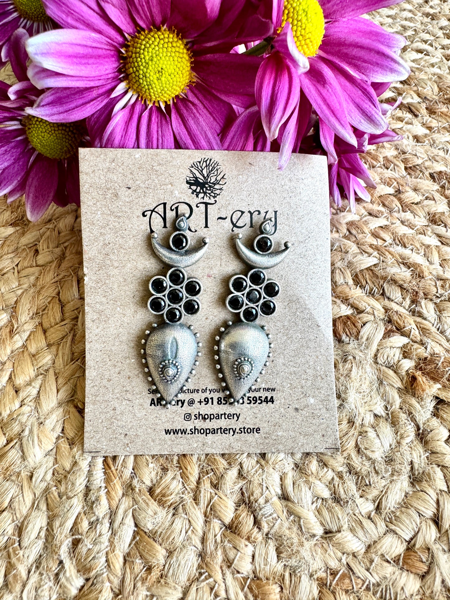 Crescent Earrings with black stone