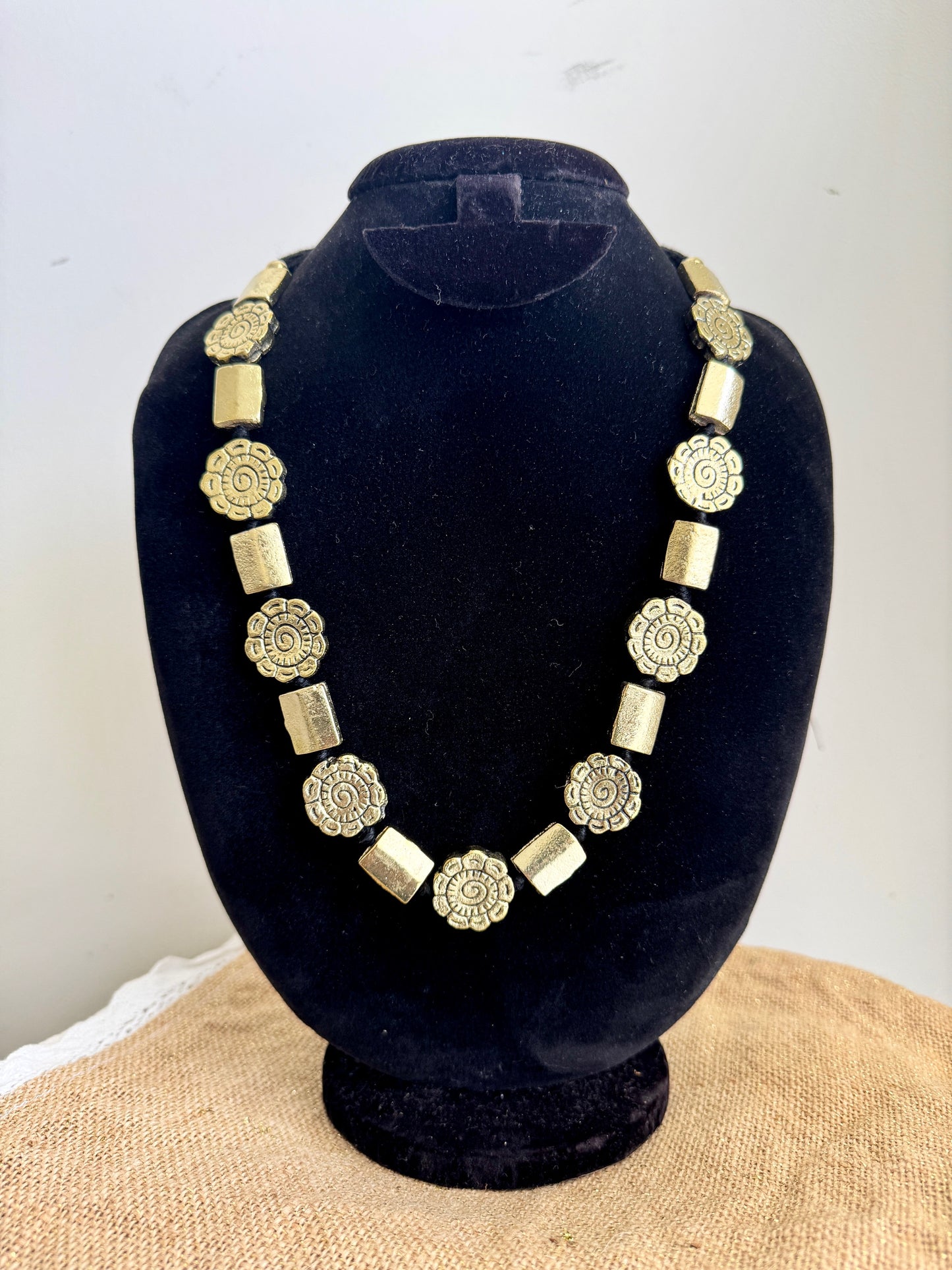 Oxidised Silver Beads Necklace - Abstract