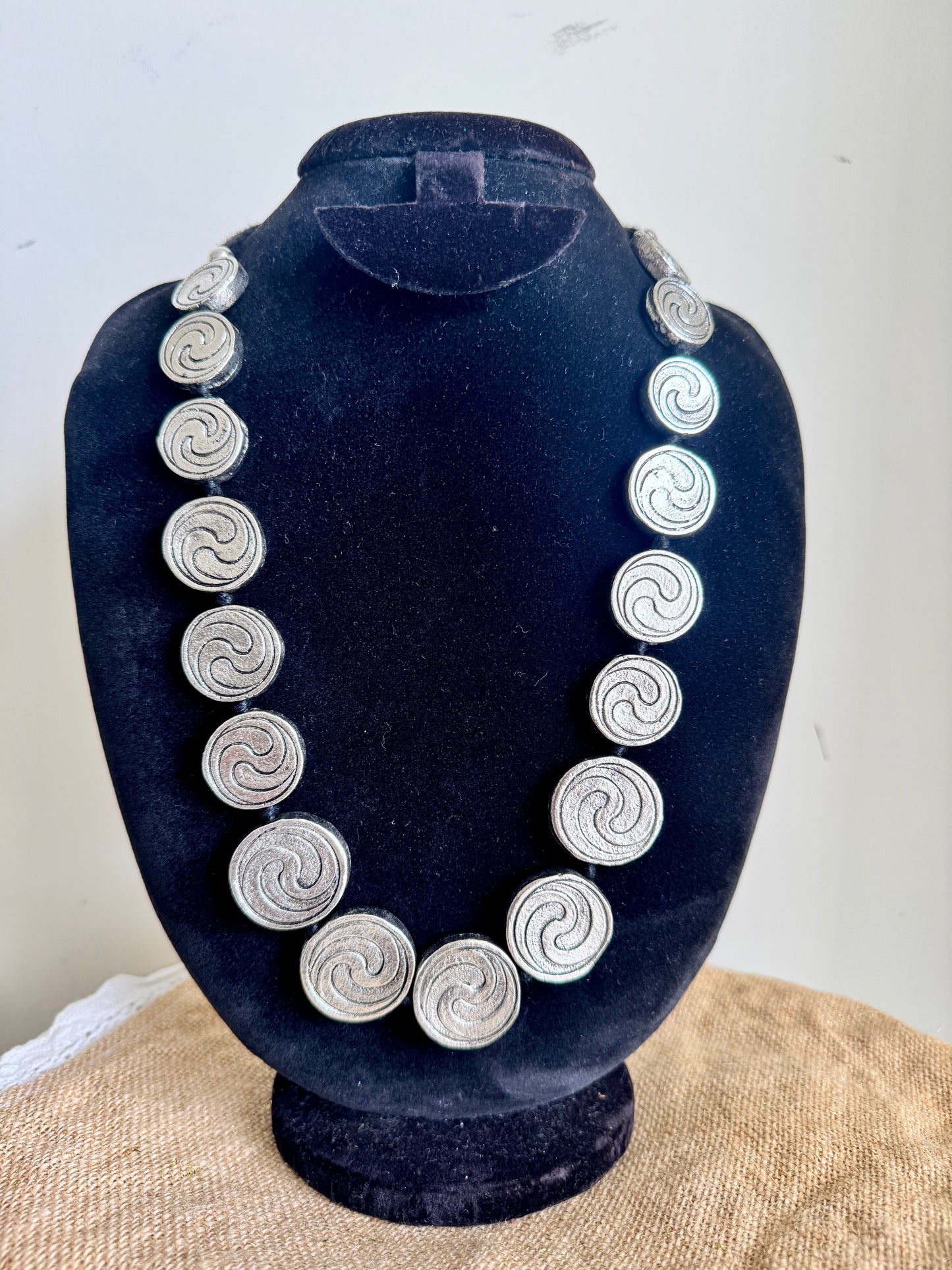 Oxidised Silver Beads Necklace - Ying Yang design