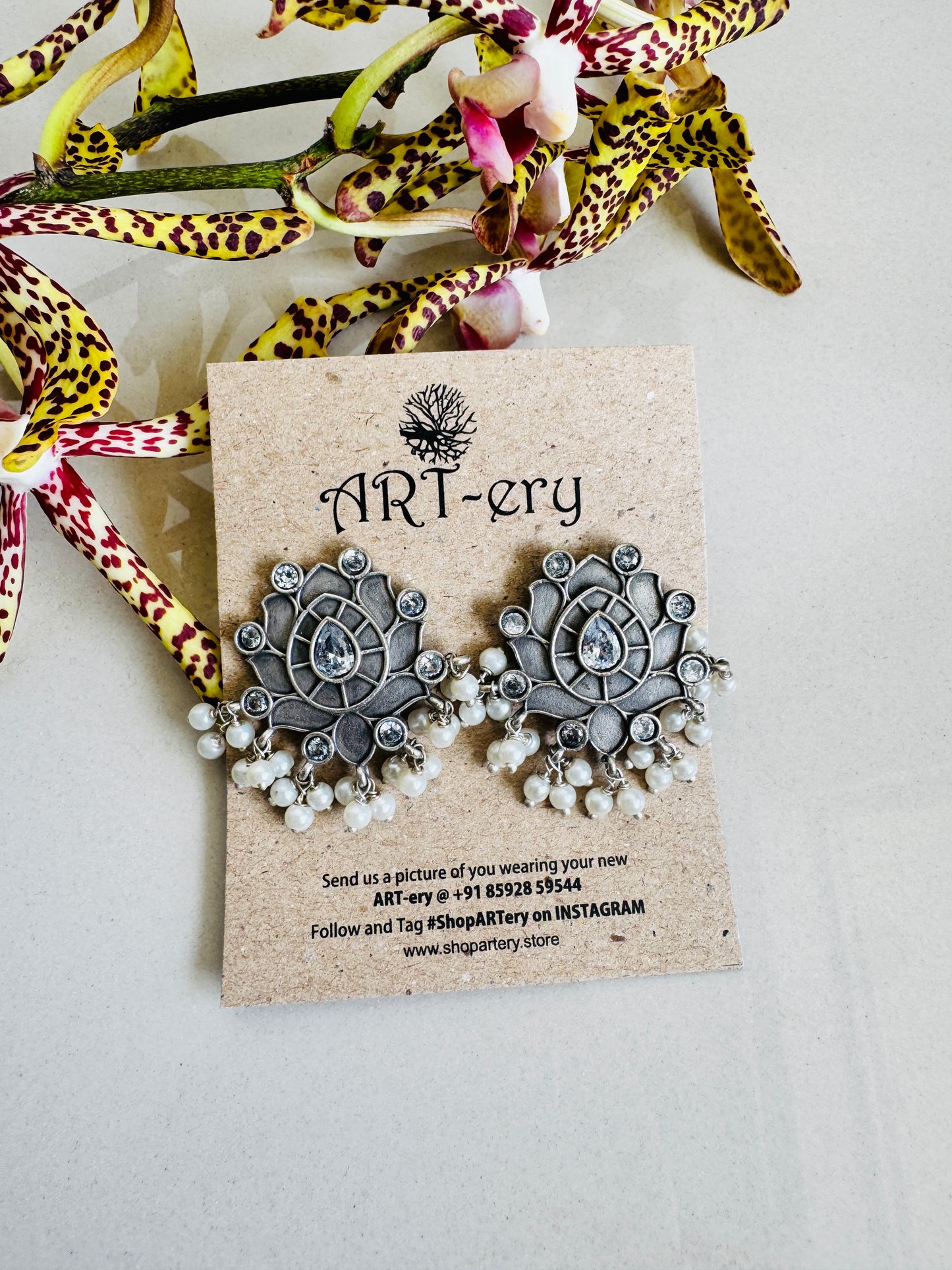 Oxidised silver earrings - stones and beads