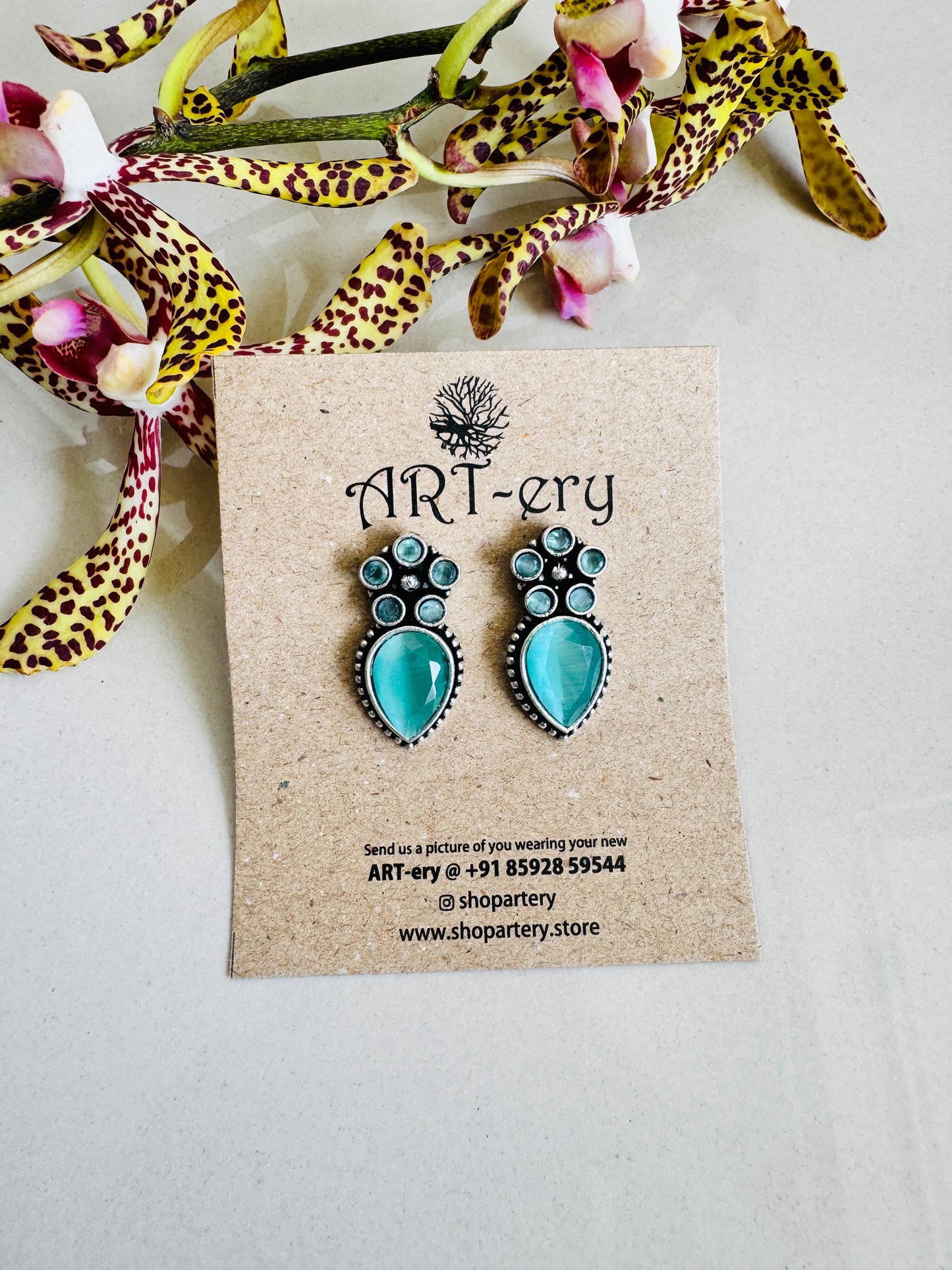 Oxidised silver earrings - light green