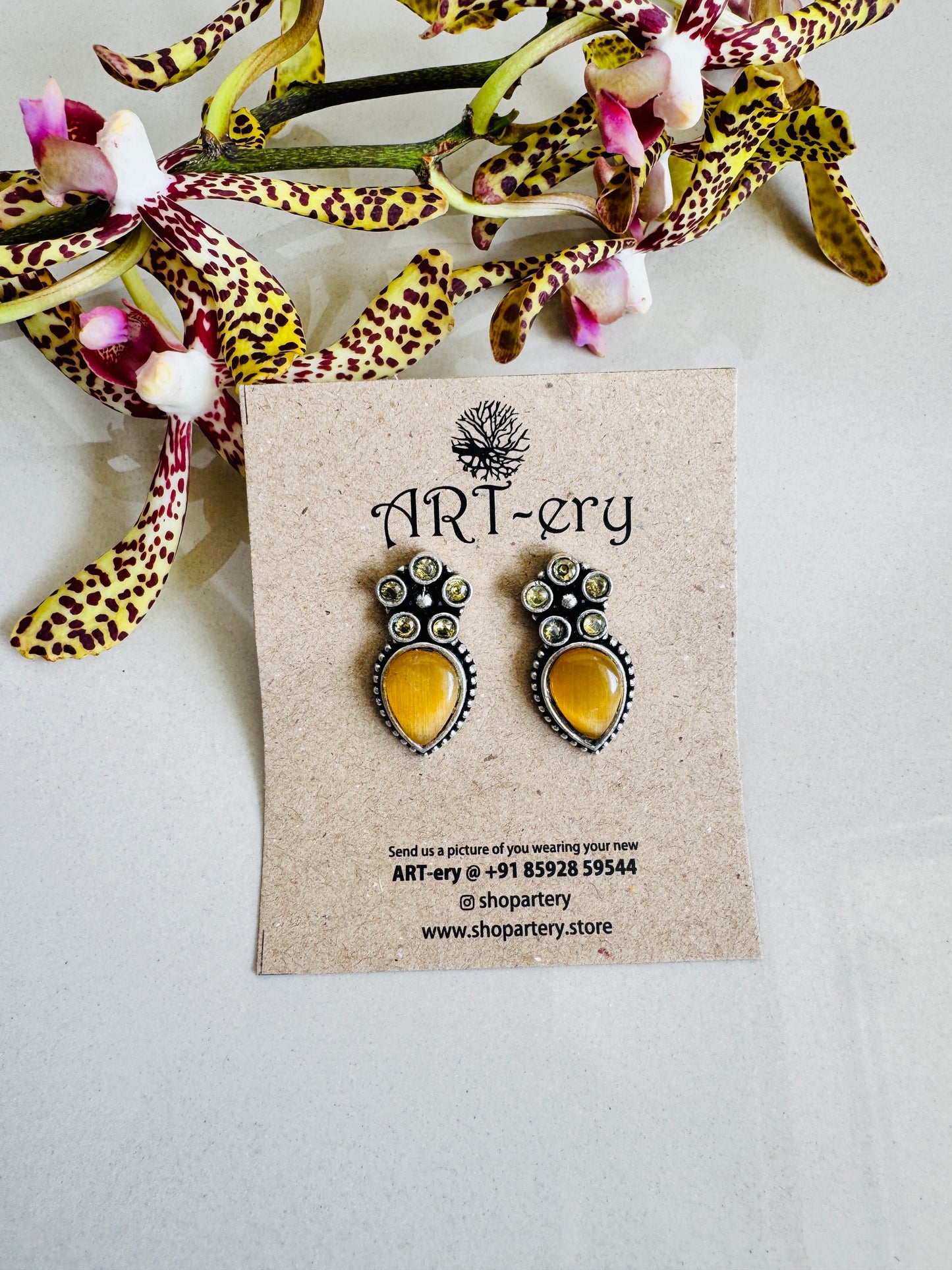 Oxidised silver earrings - yellow